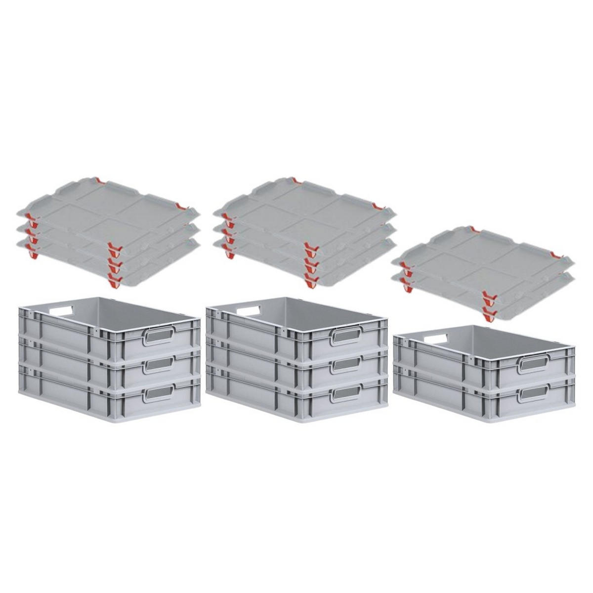 EUROBOX 8x Nextgen Economy Mit Auflagedeckel Grau/Rot Griffe Offen 23 Liter - Rot, Kunststoff (40/12/60cm) - PROREGAL