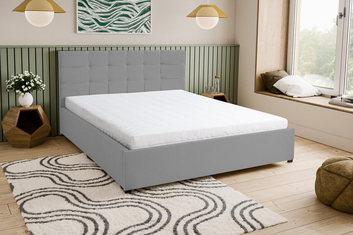 POLSTERBETT JESSA mit Kopfteil, 160 x200 cm, Doppelbett mit Bettkasten und Lattenrost aus Velourstoff, Velourstoff, Frabe: Grau - Grau, Holz/Kunststoff (160/200cm) - VENASI MÖBEL