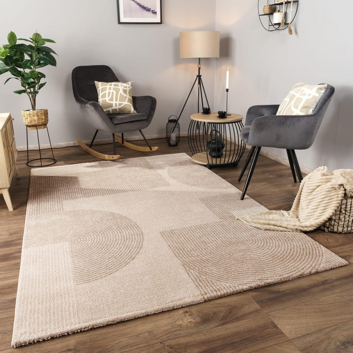 KURZFLORTEPPICH, geometrisch, Creme, 160 x 230 cm - Beige, Textil (230/160cm) - KADIMA DESIGN