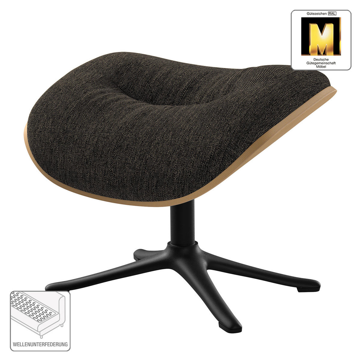 POLSTERHOCKER - Schwarz/Braun, Textil/Metall (44/39/42cm) - home24