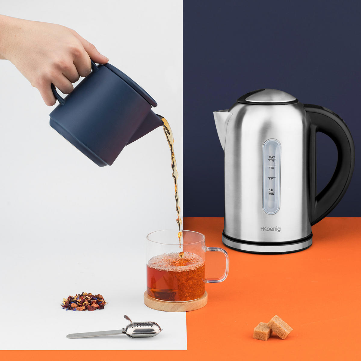 WASSERKOCHER BOE50 Silber, Programmierbar - Silberfarben/Schwarz, Metall (15/27/23.7cm) - HKoenig