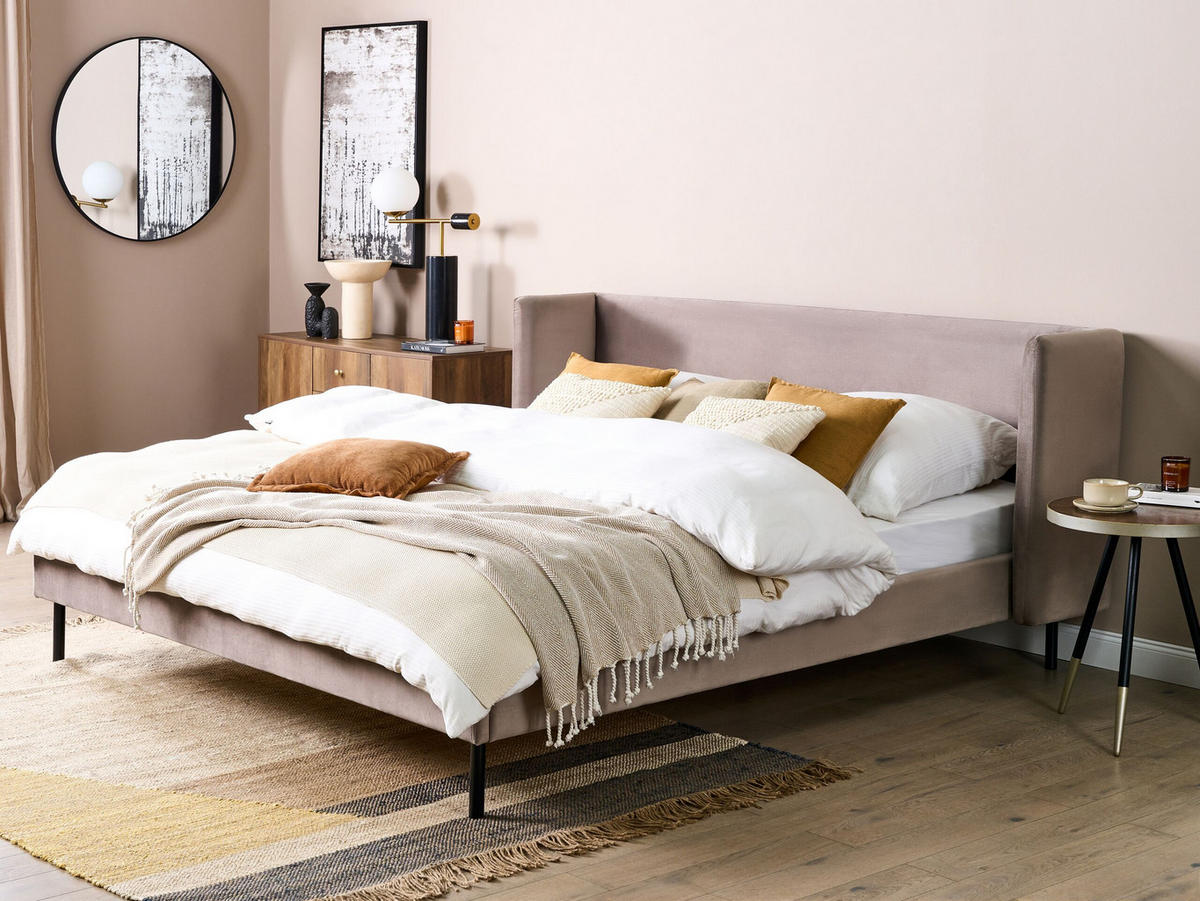 POLSTERBETT 180/200cm Taupe Arette - Taupe, Textil (180/200cm) - Beliani