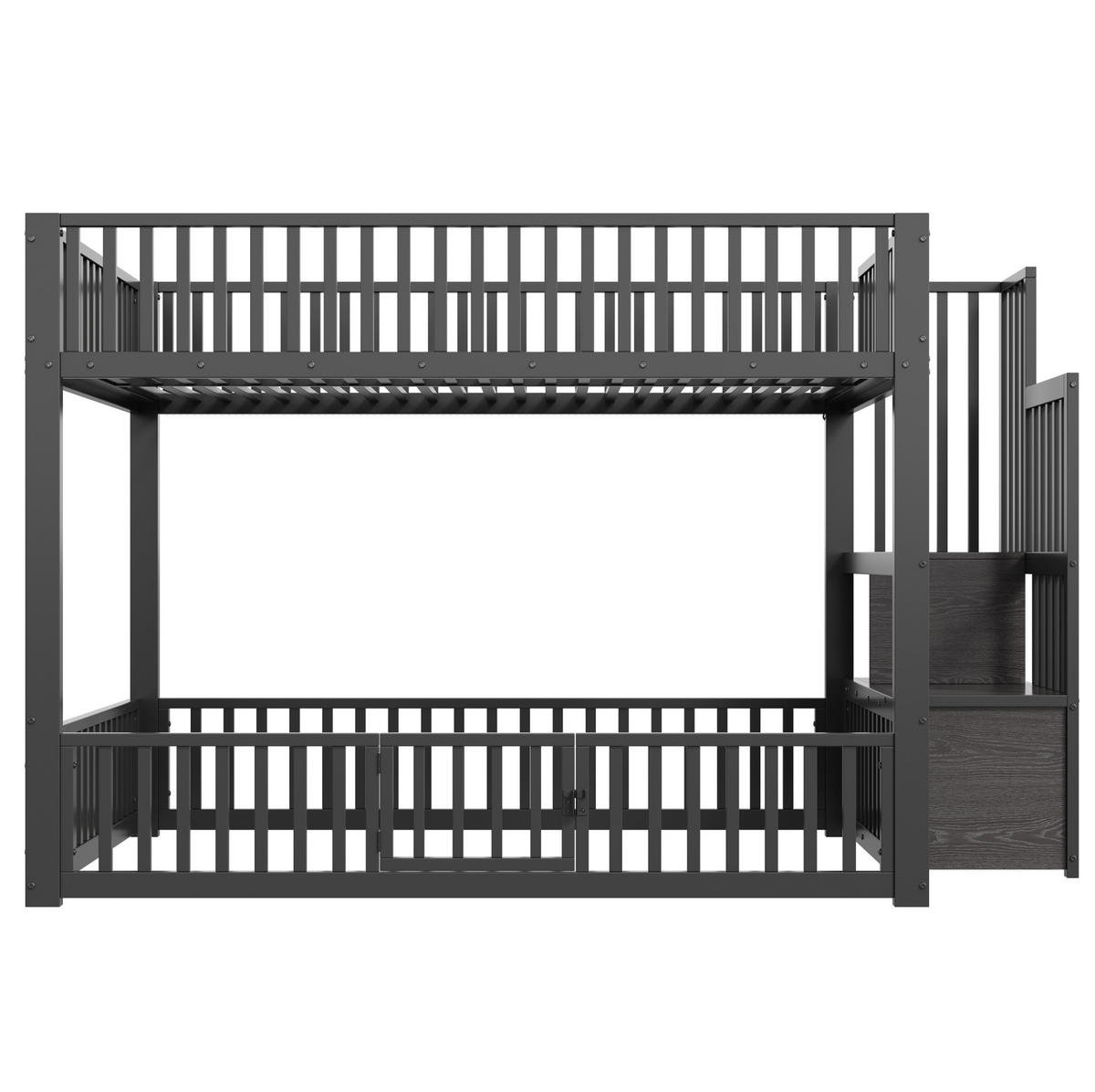 ETAGENBETT 140/200 cm aus Metall und MDF mit LED-Beleuchtung und Stauraumleiter, Schwarz - Schwarz, Holzwerkstoff (140/200cm) - Redom