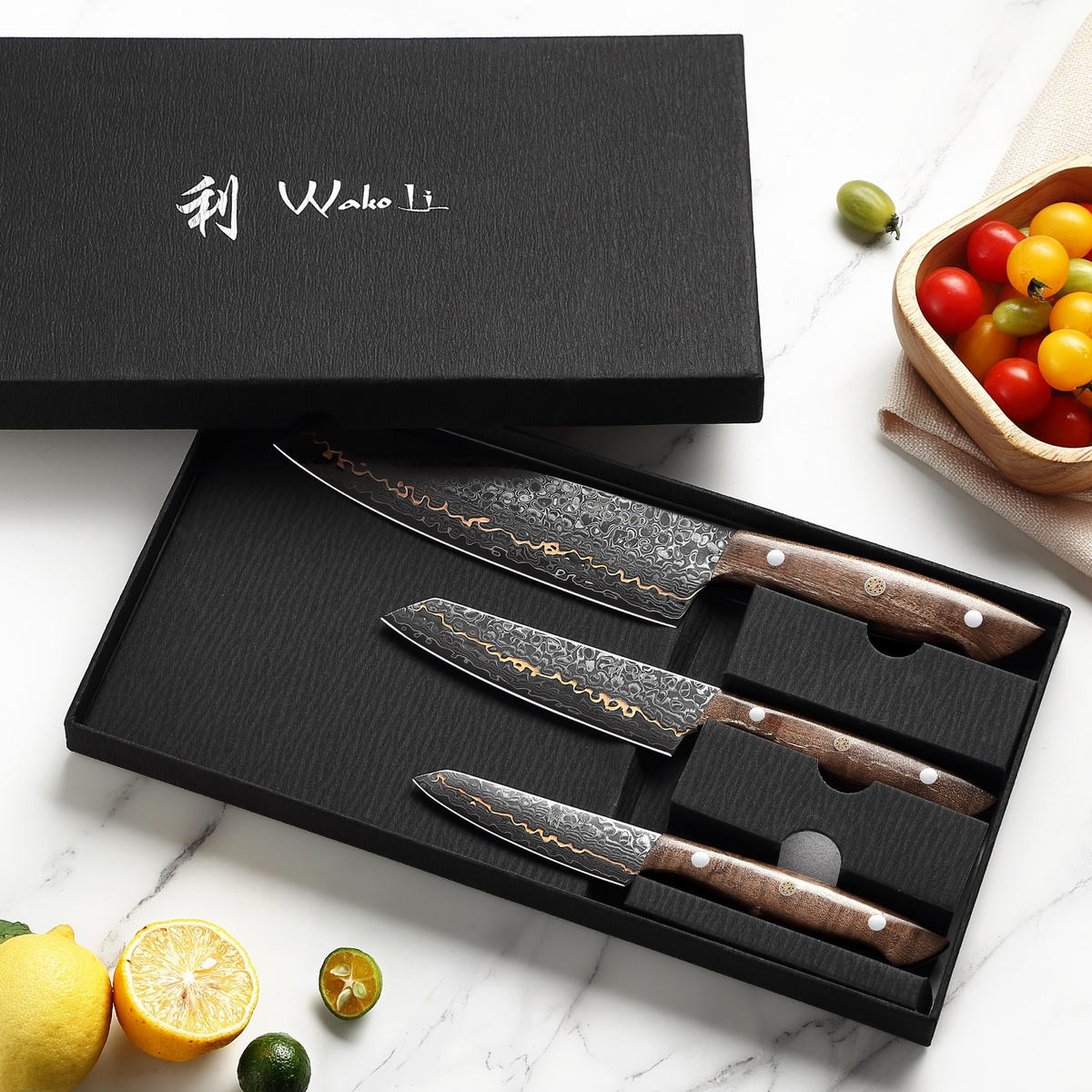 MESSERSET 3-tlg. 9-18 cm - Ahornfarben, Holzwerkstoff/Metall - Wakoli