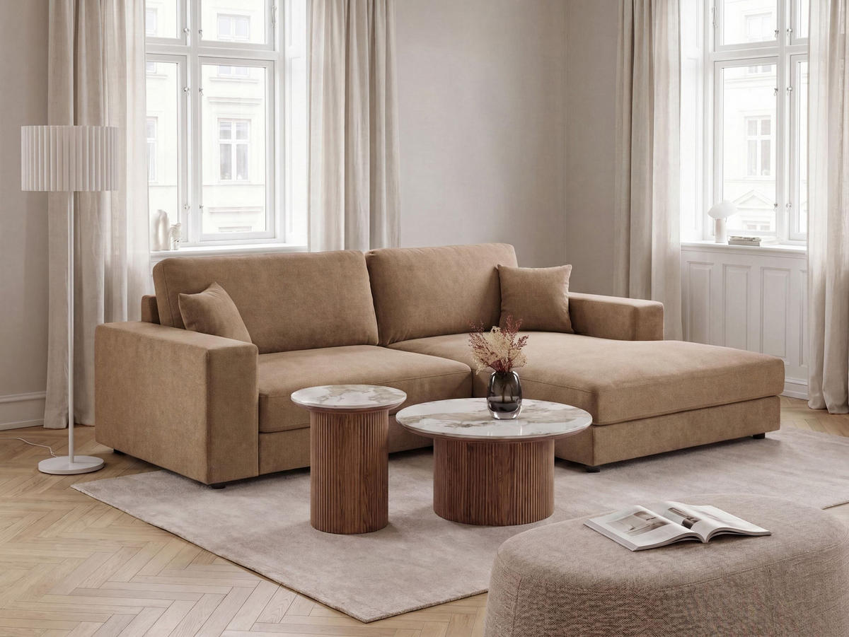 ROHOVÁ POHOVKA 3-místná Látka Hnědá levostranná Lofoten - hnědá, textil (250/185cm) - Beliani