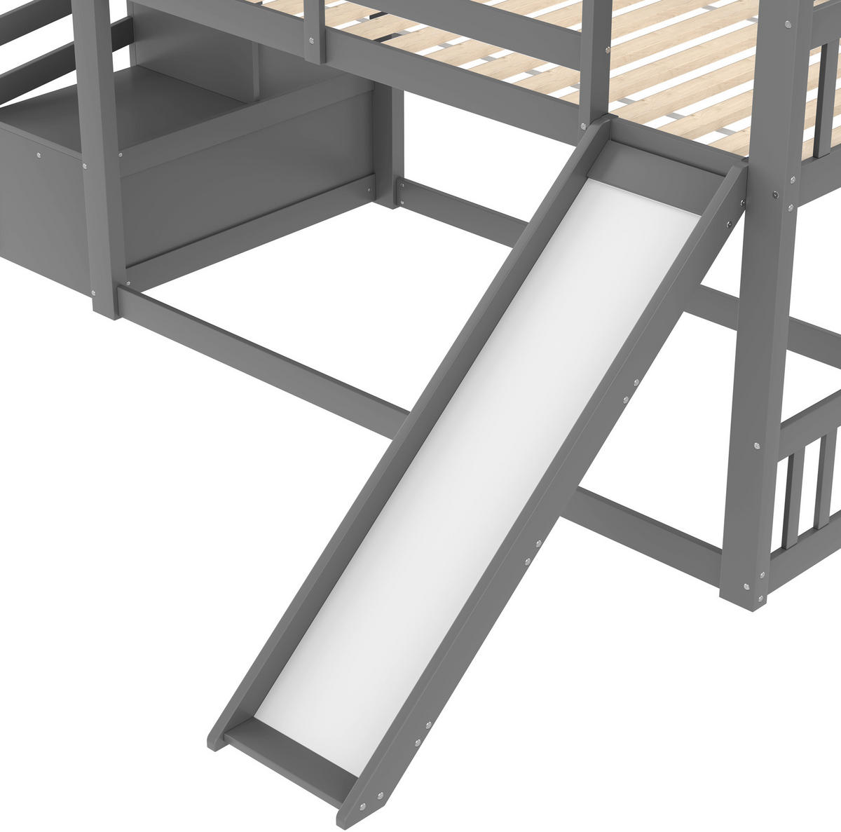 ETAGENBETT 90/200 cm mit Stauraumtreppe, Rutsche und Geländer aus Kiefernholz und MDF, Grau - Grau, Holz (90/200cm) - Redom