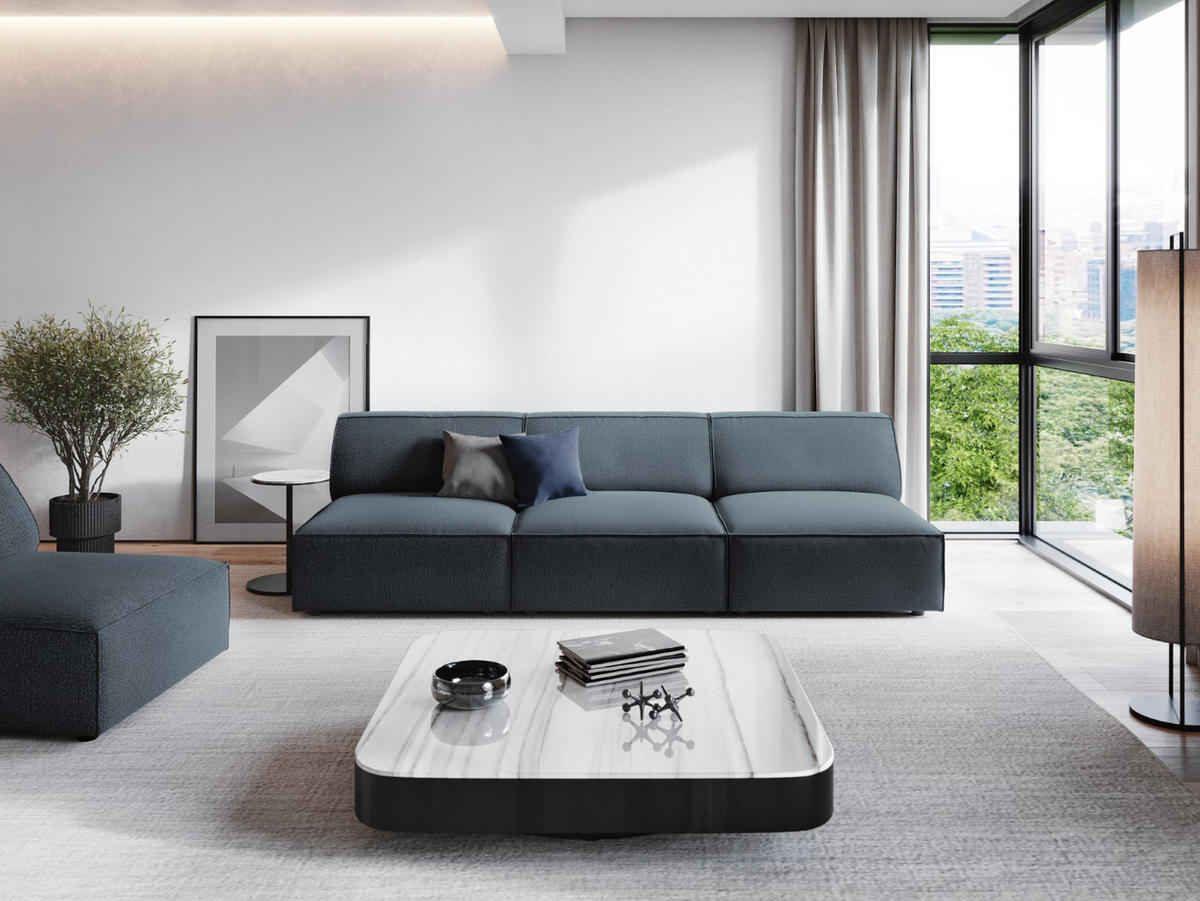 SOFA Jodie aus strukturiertem Stoff blau 3 Sitzplätze - Blau, Textil (102/70/240cm) - Micadoni