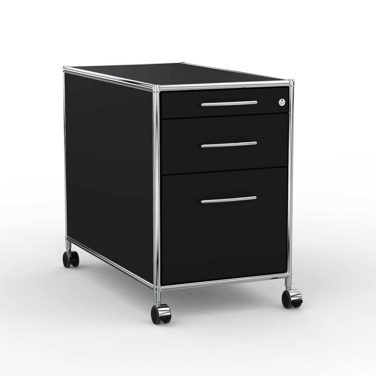 BÜRO-ROLLCONTAINER Holz, 80 cm, 3 Schubladen, 1 Hängeregistratur, Schwarz - Chromfarben/Silberfarben, Holzwerkstoff/Metall (80/66.5/80cm) - Versee
