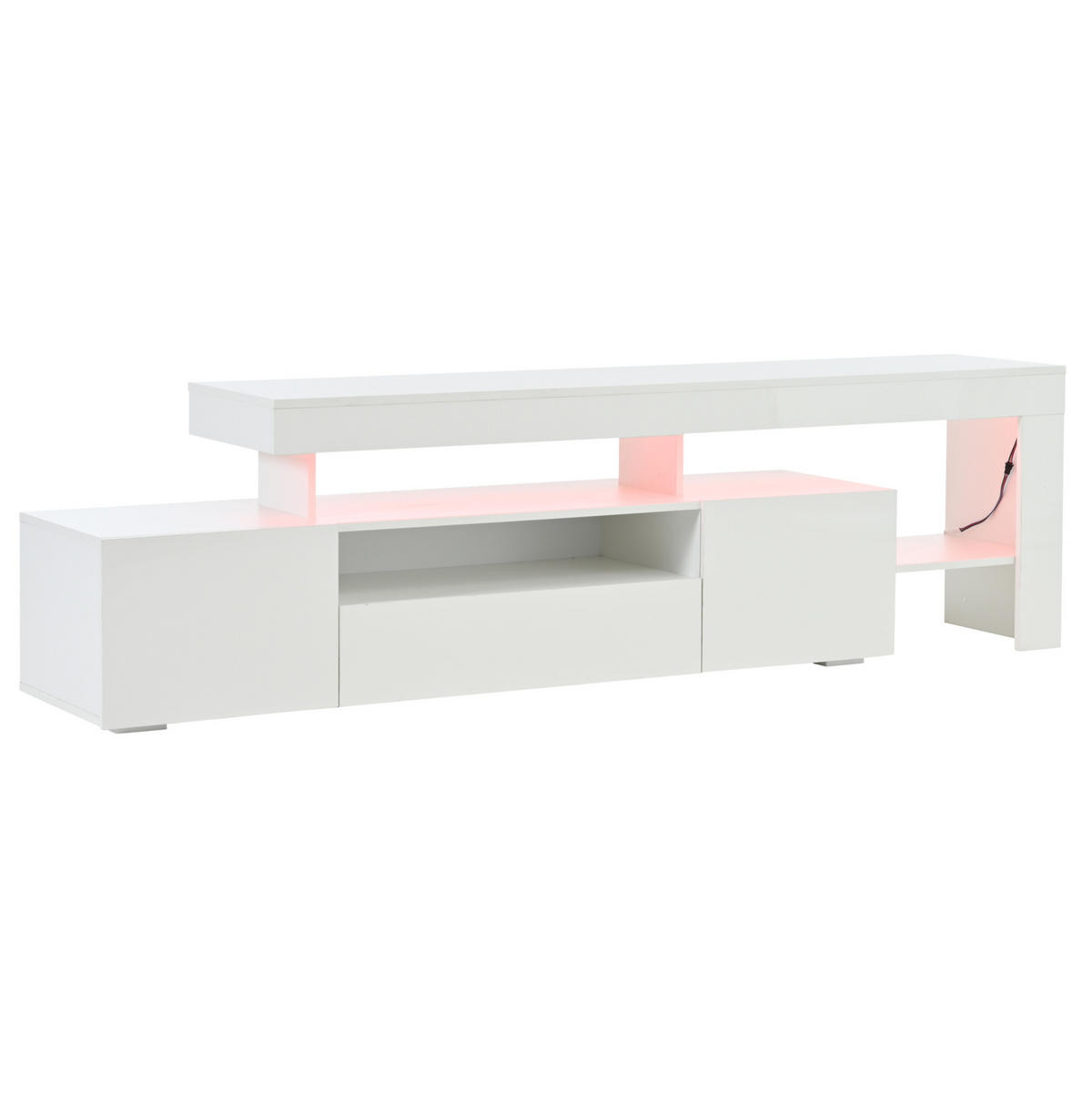LOWBOARD 192/37/53 cm in Weiß mit LED-Beleuchtung und Hochglanzfront - Weiß, Holzwerkstoff (192/53/37cm) - Flora Grace