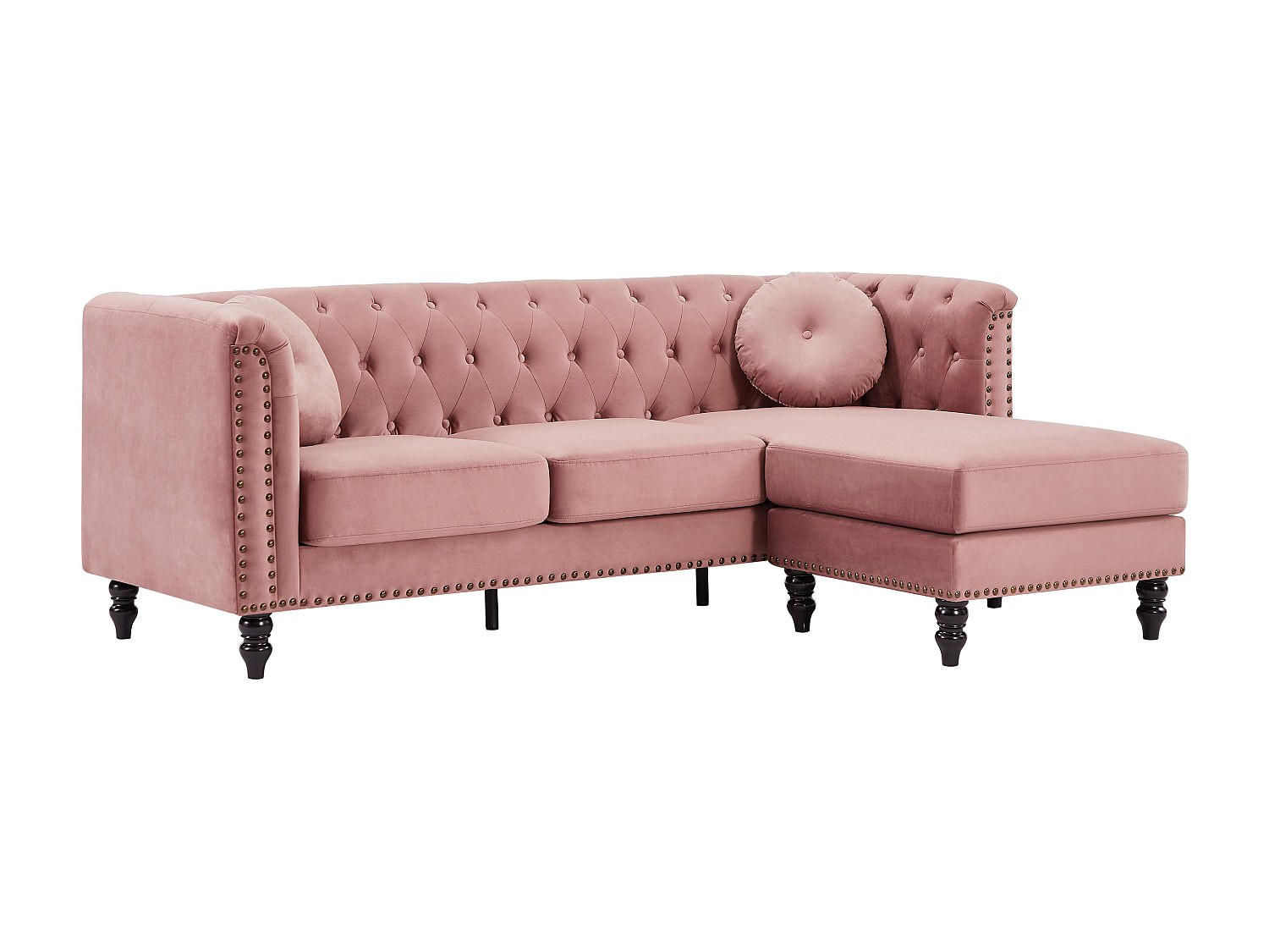 ECKSOFA - Ecke wechselbar - Samt - Altrosa - TURNER - Pink, Textil (222/144cm) - Vente-Unique