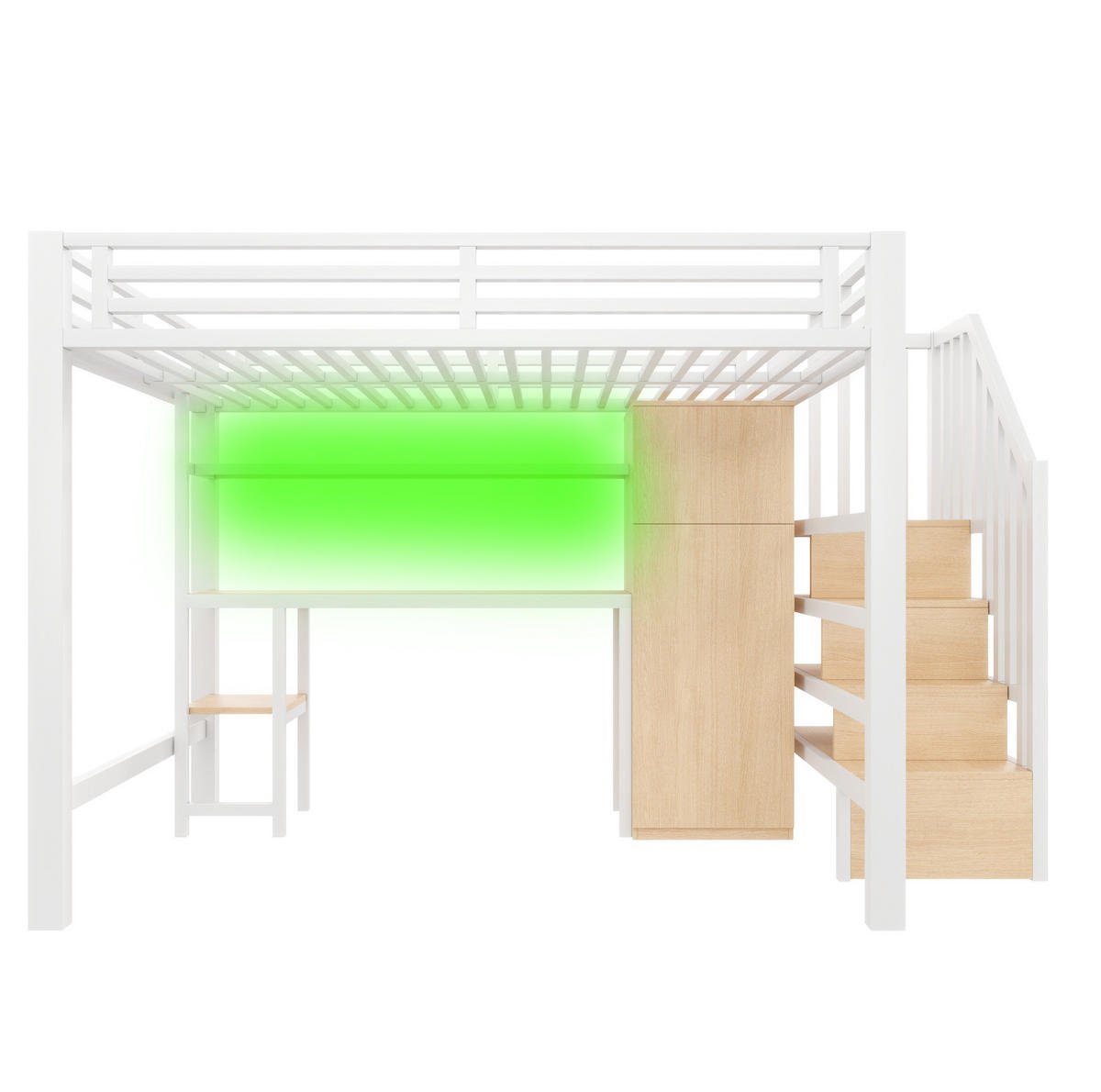 HOCHBETT 140/200 cm mit Schreibtisch, Regal, Kleiderschrank und LED - Weiß, Metall (140/200cm) - MIVRAY