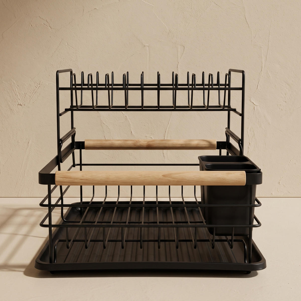 GESCHIRRSTÄNDER mit Besteckbehälter 43/32/28 cm - Schwarz, Metall (32/28/43cm) - BOXIMO