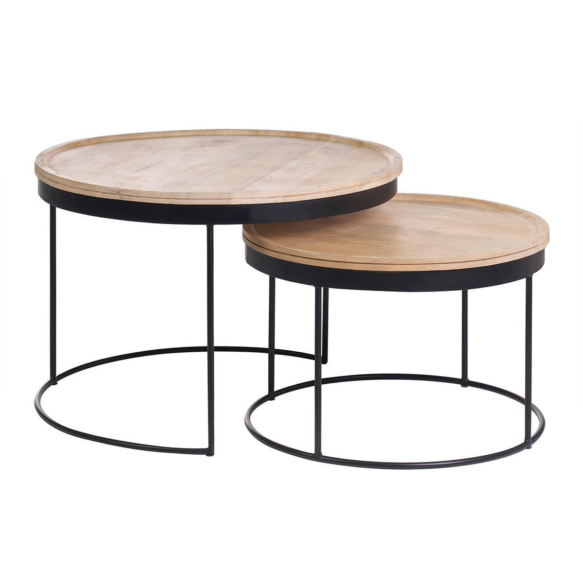 COUCHTISCH Verschachtelt Massiv Mangoholz Metall LEDGE - Dunkelbraun, Holz (75/75/52cm) - Miliboo
