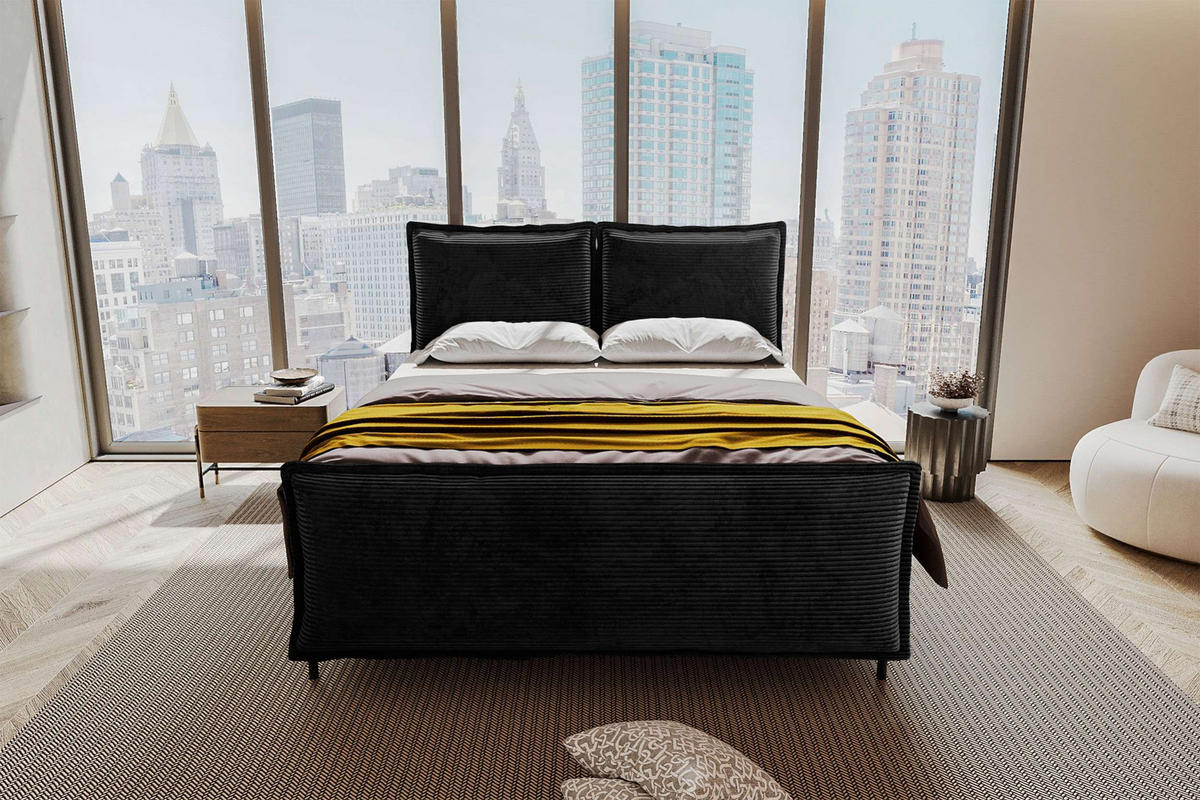 BOXSPRINGBETT VERO PLUS Cordstoff Schwarz 160/200 cm - Schwarz, Holzwerkstoff/Textil (160/200cm) - 99rooms