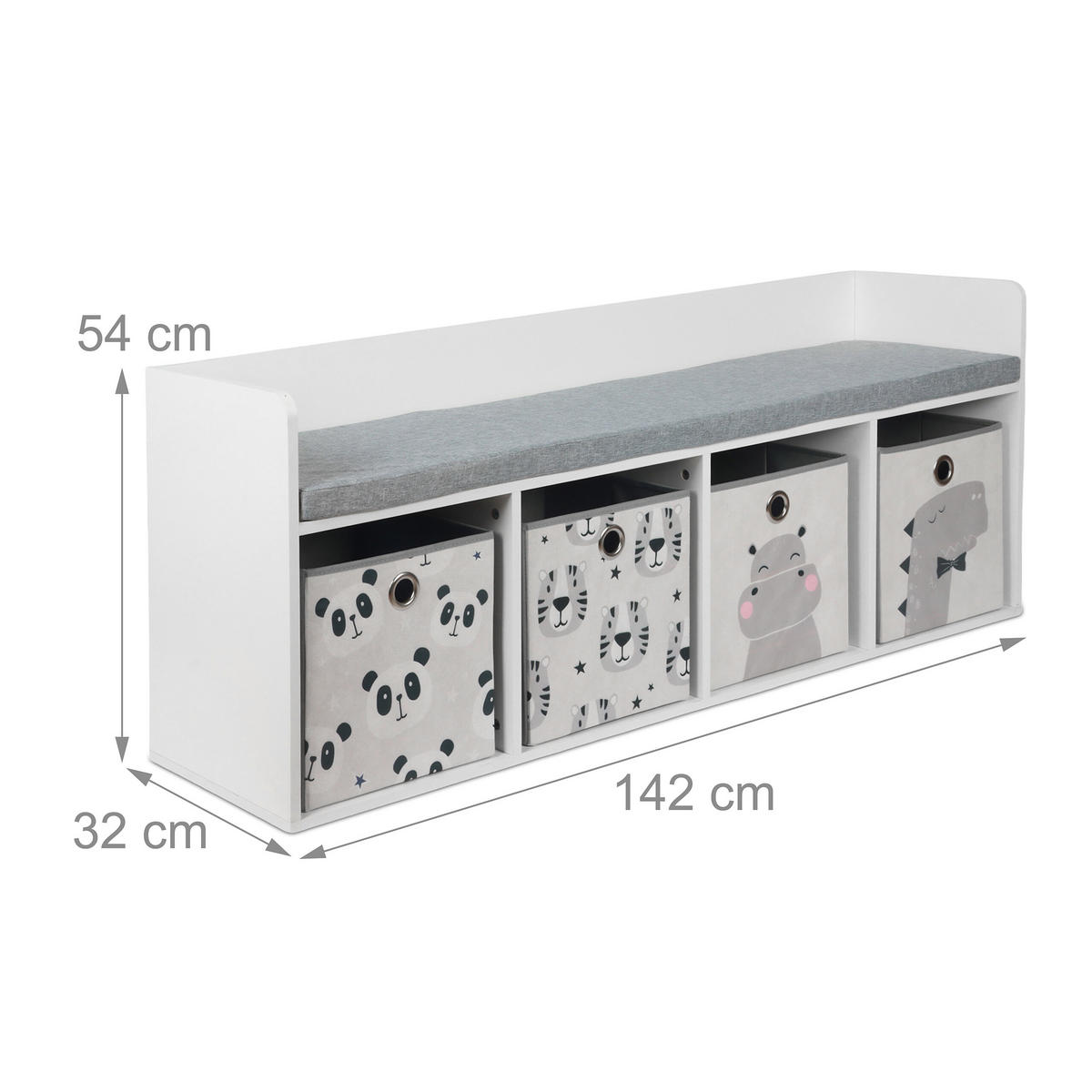 KINDERBANK - Multicolor, Holzwerkstoff/Textil (142/54/32cm) - Relaxdays