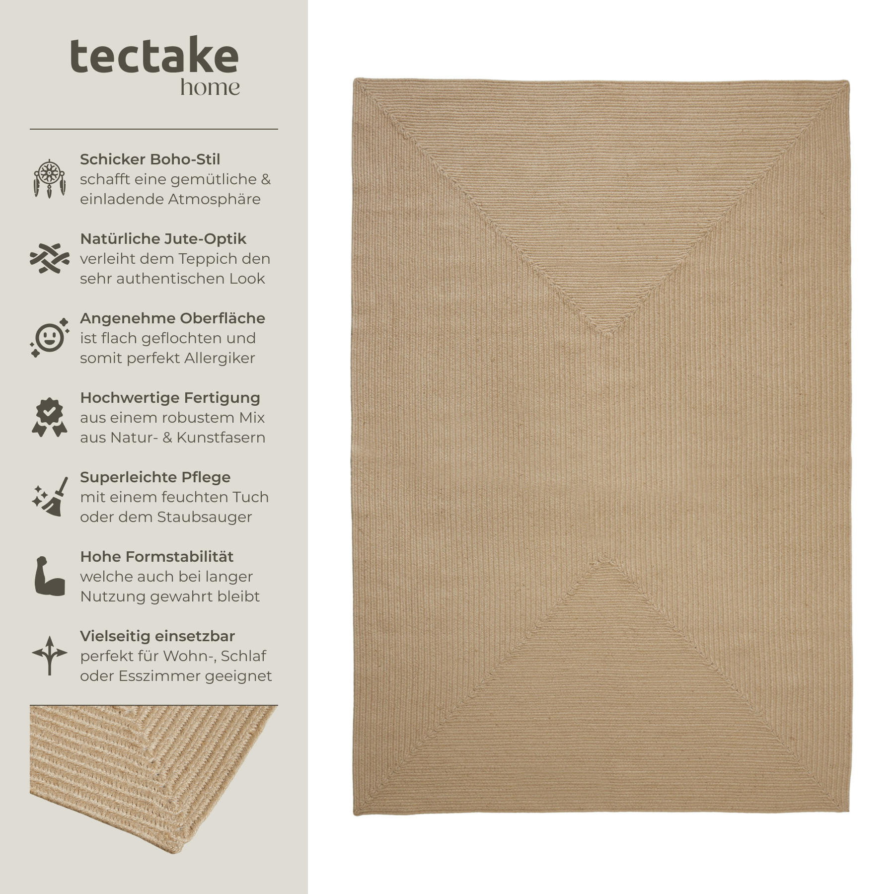 GEFLOCHTENER-TEPPICH Vibe,strapazierfähig und pflegeleicht,braun - Braun, Textil (160/230cm) - tectake