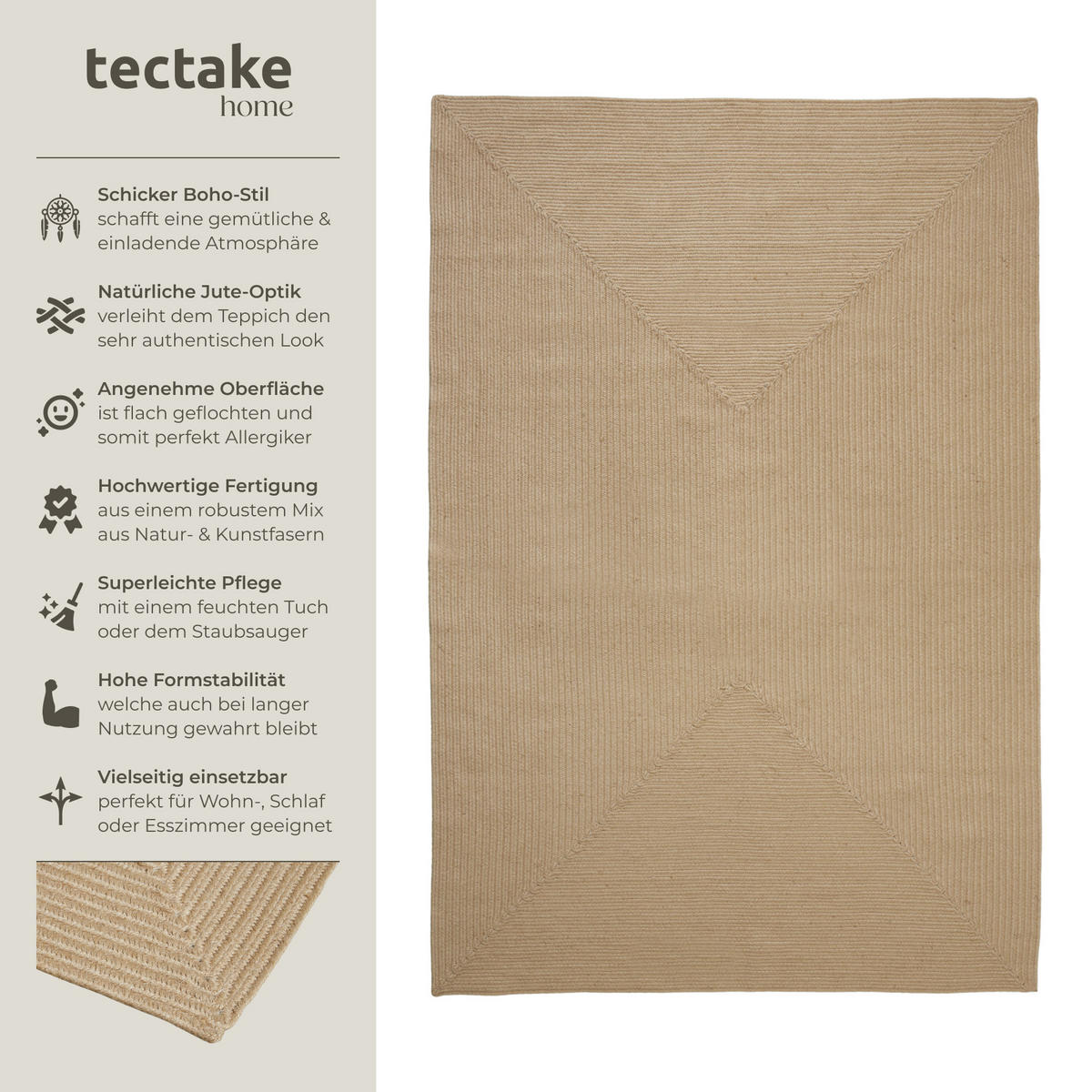 GEFLOCHTENER-TEPPICH Vibe,strapazierfähig und pflegeleicht,braun - Braun, Textil (160/230cm) - tectake