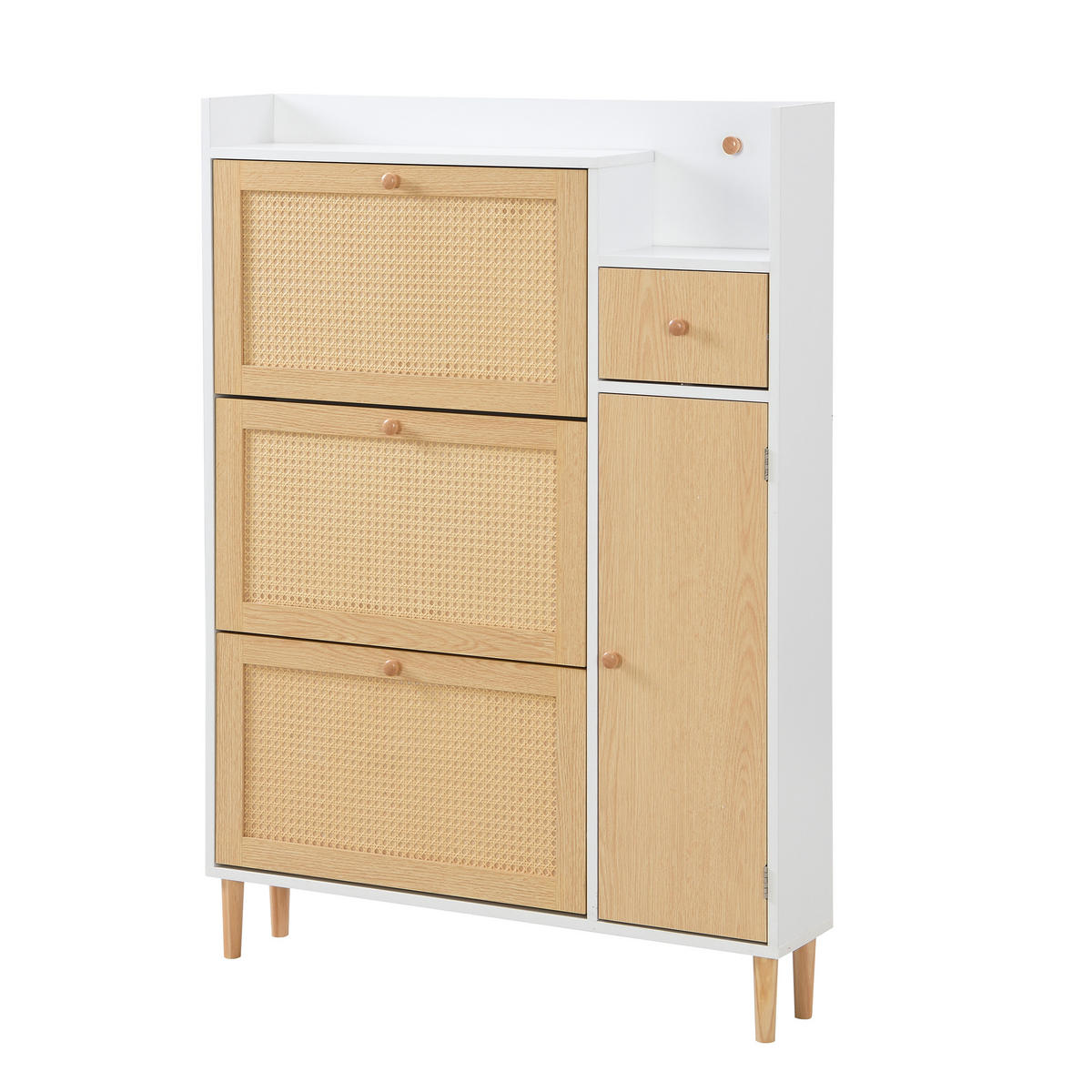 SCHUHSCHRANK 90/17/125 cm Natur/Weiß aus MDF mit 3 Klappen - Weiß, Holzwerkstoff (90/125/17cm) - OKWISH