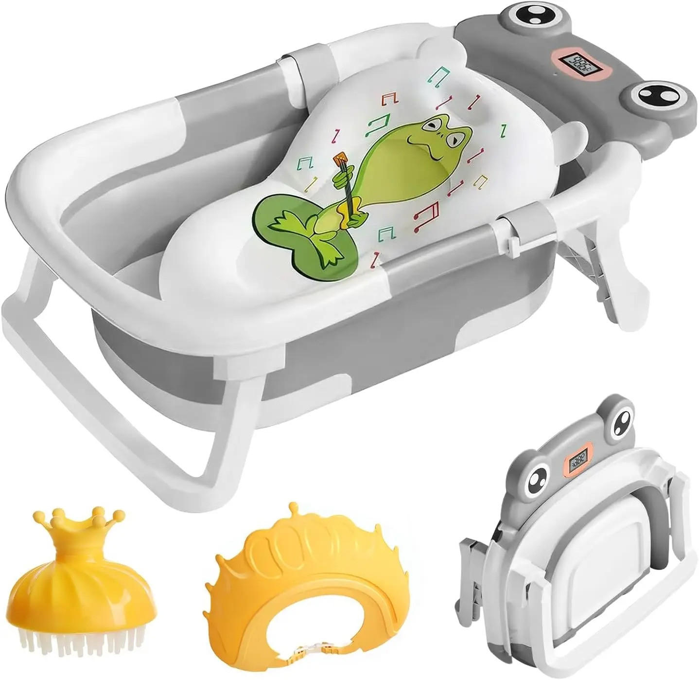 BABYBADEWANNE faltbare mit Badekissen, Thermometer, Duschhaube, Duschbürste, Typ 1 Grau - Grau, Kunststoff (63/42cm) - Kaket