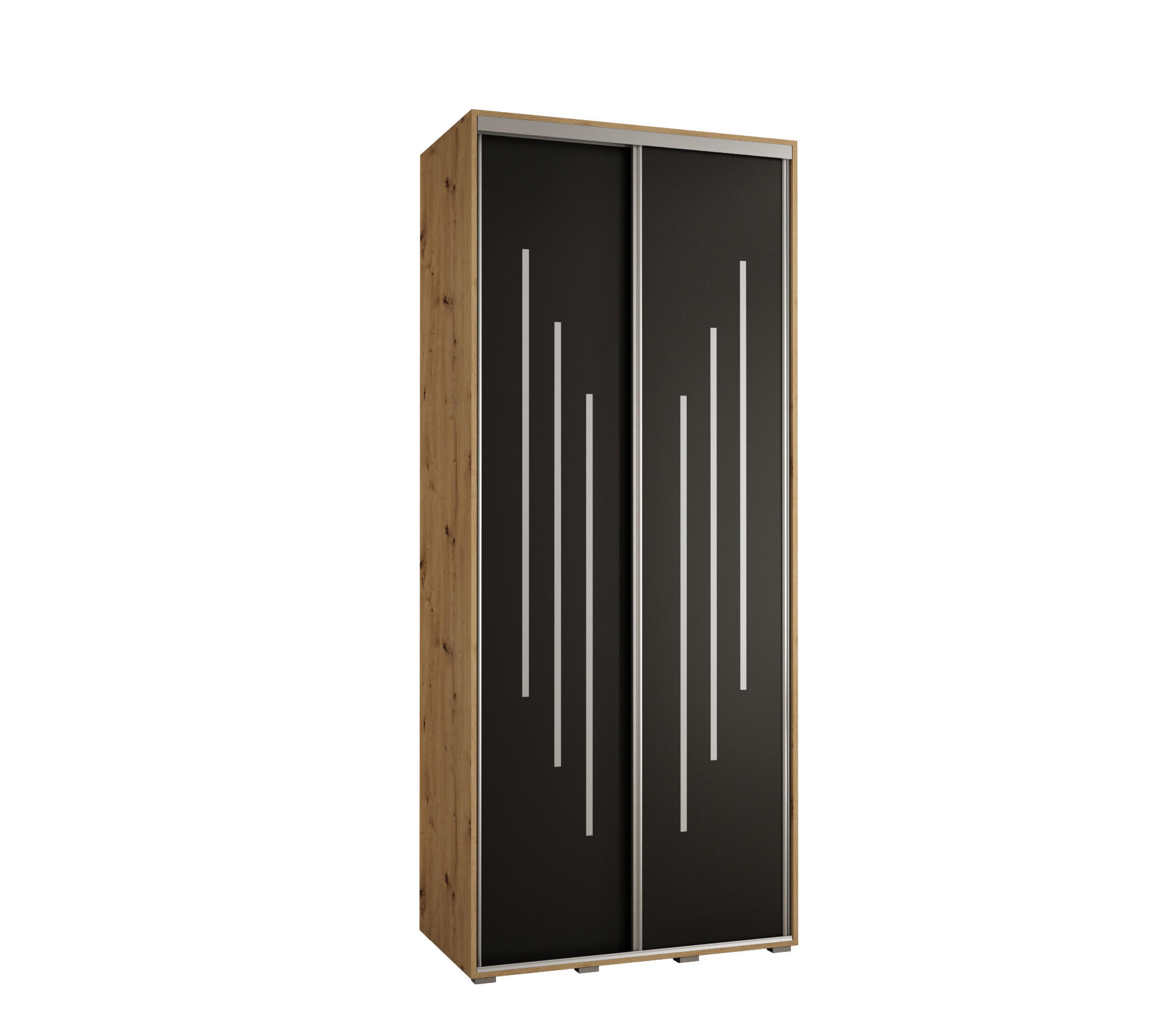Abiks Möbel Schwebetürenschrank Eiche Artisan, Schwarz, Silber 100x235x60 cm