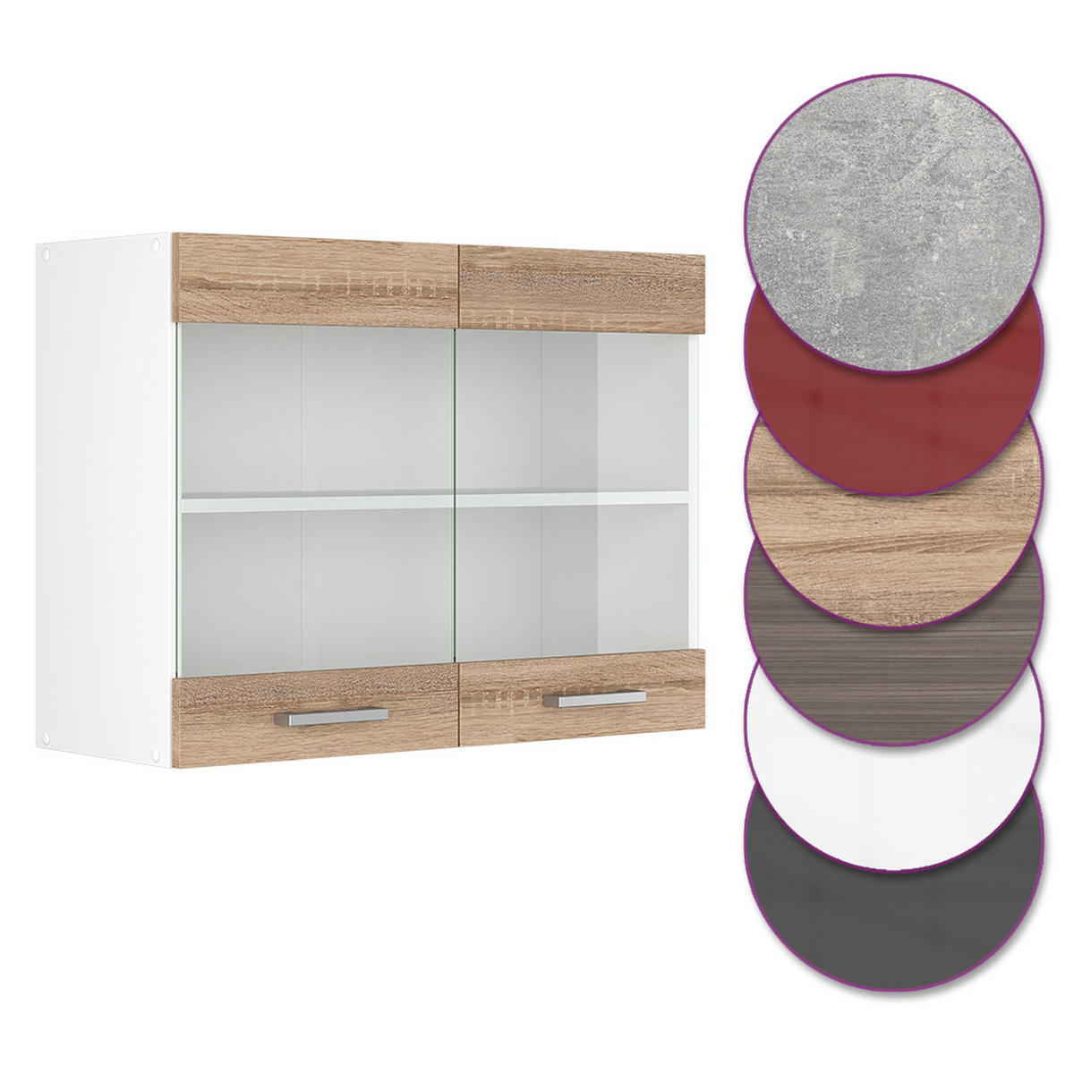 KÜCHENGLASSCHRANK R-Line Sonoma 80 cm - Weiß/Sonoma Eiche, Holzwerkstoff (80/60/31cm) - Vicco