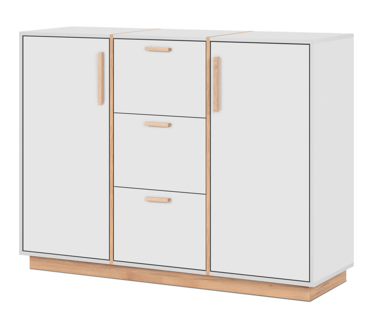 KOMMODE grau, Hickory Walnuss 125 cm, Sideboard mit viel Stauraum - Walnussfarben/Hellgrau, Holzwerkstoff (125/94/40cm) - Furn.Design