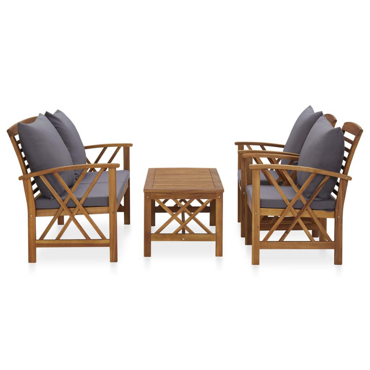 GARTEN-LOUNGE-SET 4-teilig Mit Auflagen Massivholz Akazie - Dunkelgrau, Holz/Textil - vidaXL