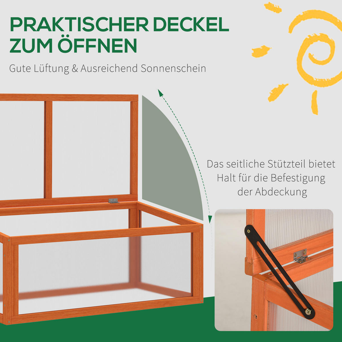GEWÄCHSHAUS Pflanzenbeet mit Abdeckung, Tannenholz, Polycarbonat, Orange - Orange, Holz/Kunststoff (46/40/90cm) - Outsunny
