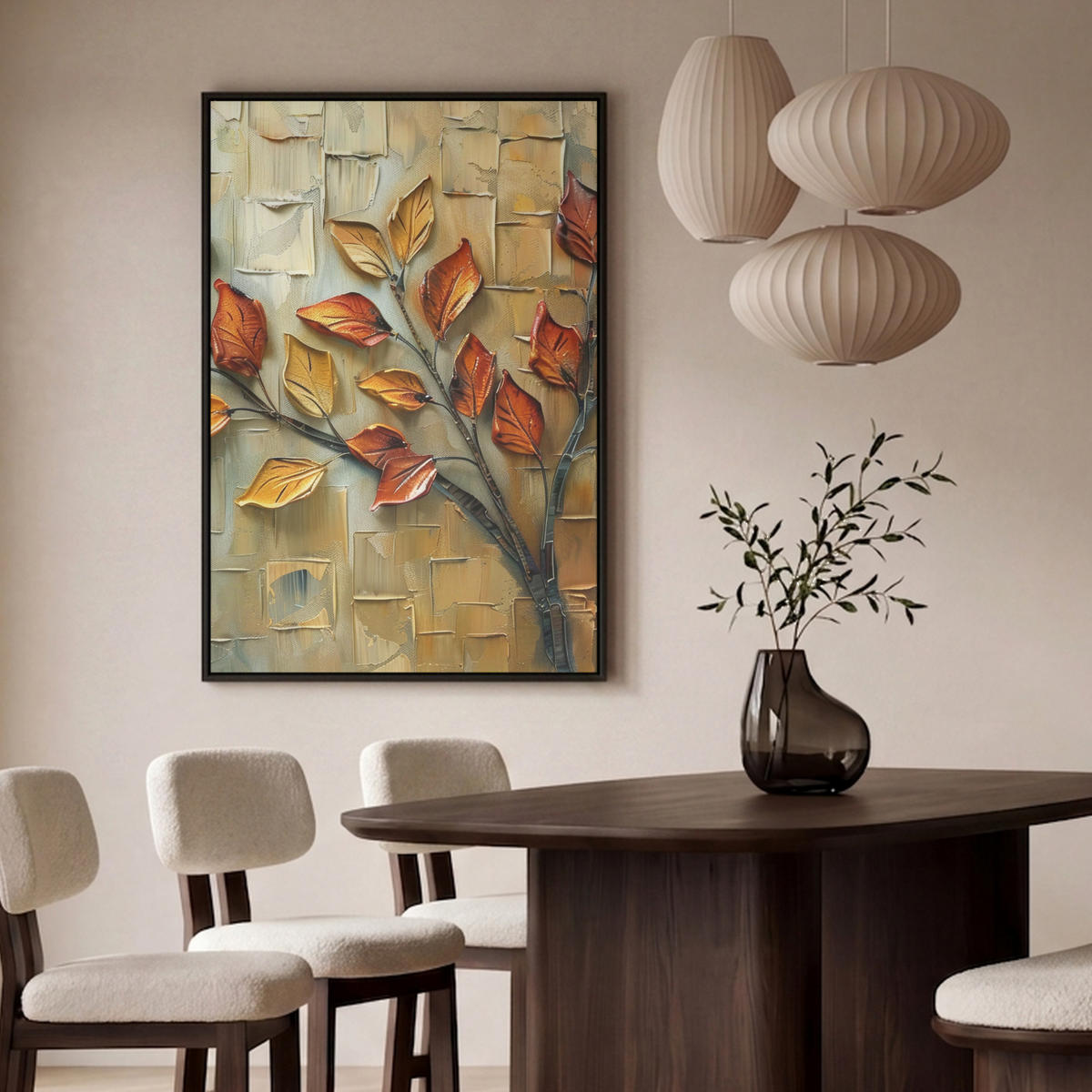 LEINWAND Bilder mit Rahmen - Baum - Abstrakt - Natur - Kunst - 80x120 - Goldfarben, Textil (80/120cm) - MuchoWow