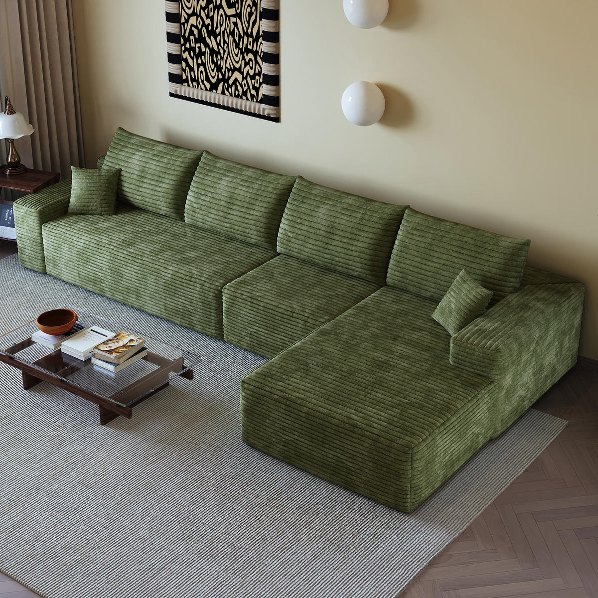 L-FÖRMIGES ECKSOFA Grün 270/175/83 cm 4-Sitzer Modular Cordstoff - Grün, Textil (270/175cm) - PANGIVO