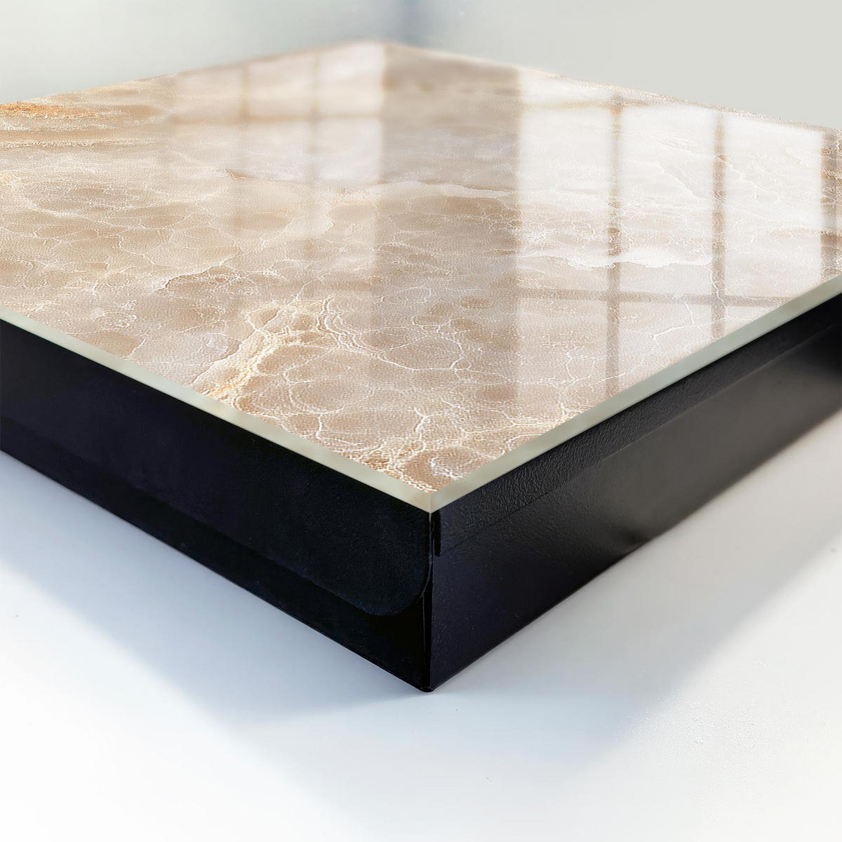 SCHLÜSSELBOX Schwarz 30x30 cm- Türöffnung nach rechts - Beiger Marmor - Beige, Metall (30/30/5cm) - TULUP