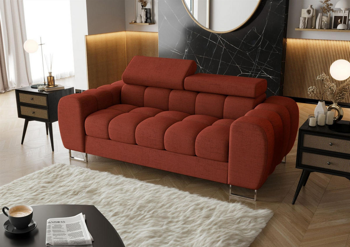 SOFA 2-sitzer Bastien In Stoff Moly - Rot, Holzwerkstoff/Textil (195/95/97cm) - Fun Möbel