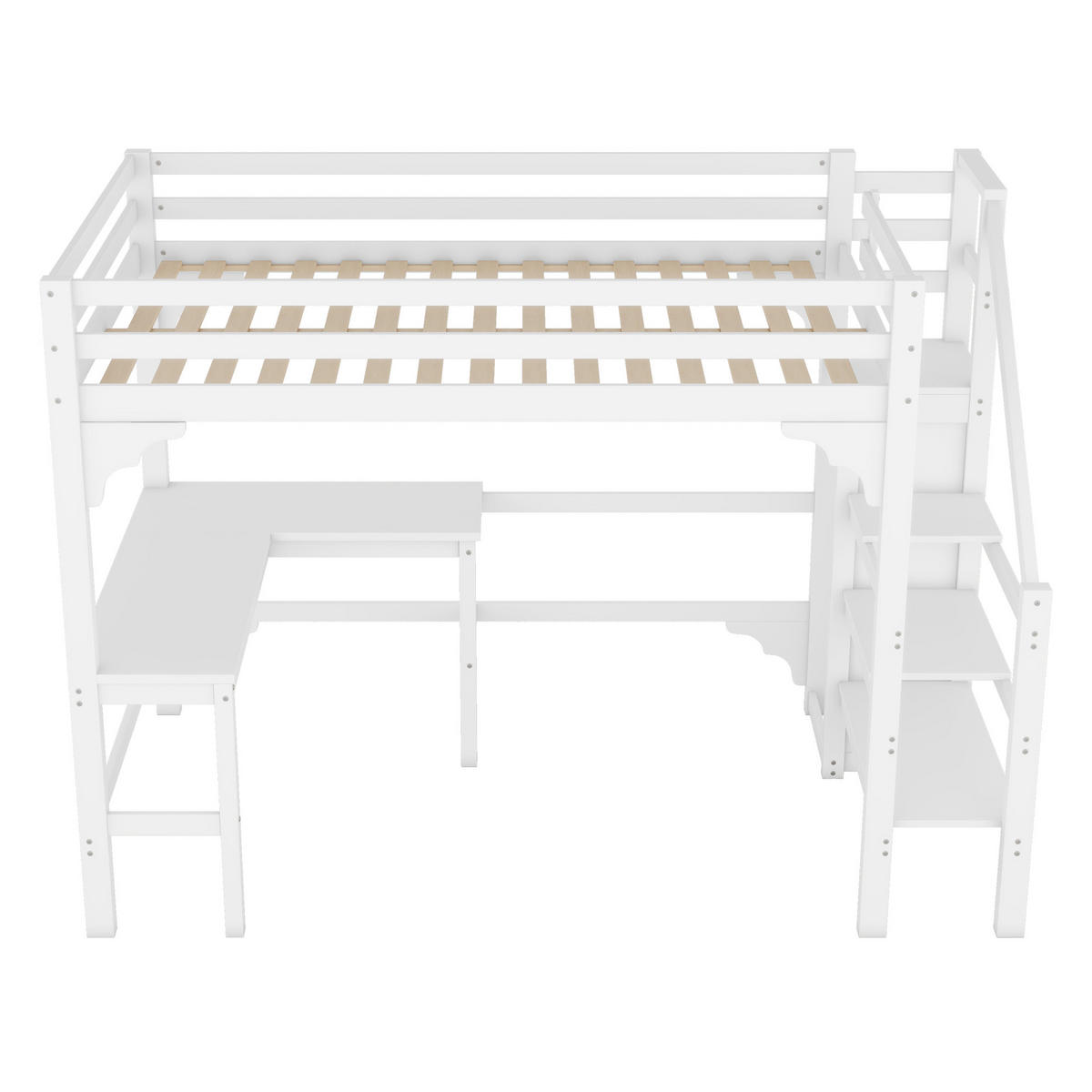 PATROVÁ postel 140/200 cm s L-stylovou deskou z borovicového dřeva v bílé barvě - bílá, dřevo (140/200cm) - OKWISH