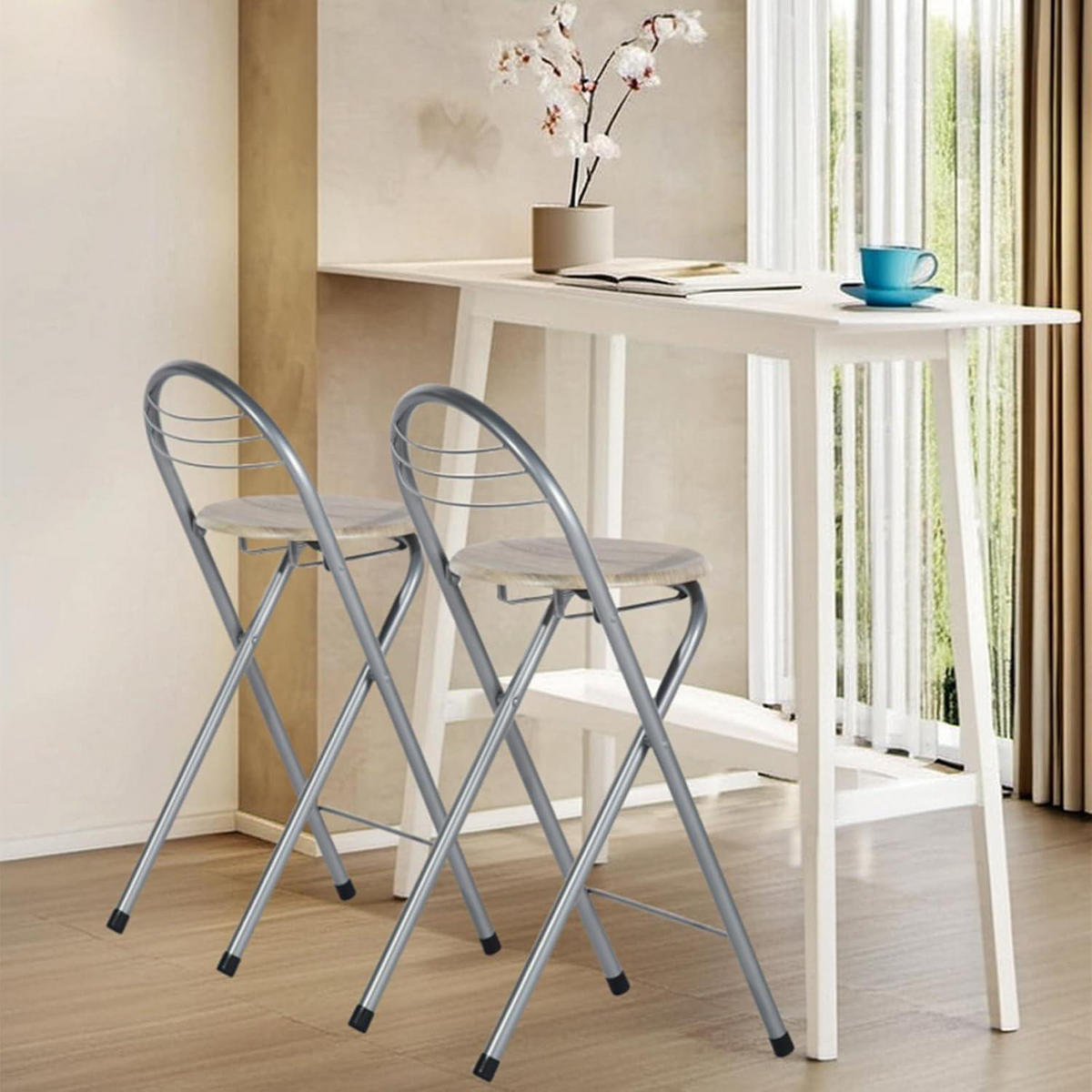 BARHOCKER 2er-Set klappbar Sitzhöhe 61 cm Holzmaserung/Silber - Multicolor, Metall (36/79/41cm)