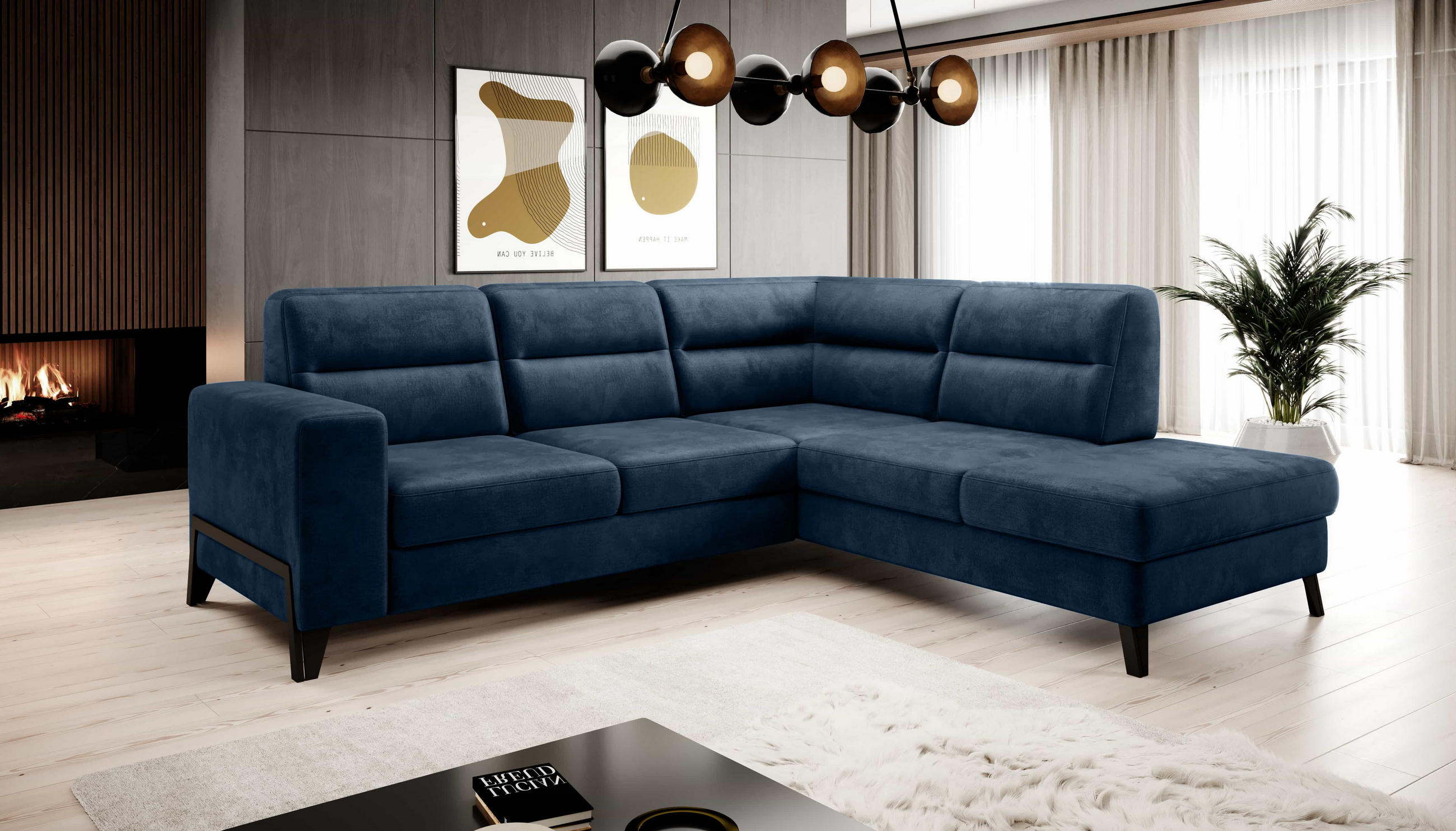 ECKSOFA mit Schlaffunktion & Bettkasten, luxus Nube-Stoff - Schwarz/Dunkelblau, Textil/Metall (237/277cm) - Eltap