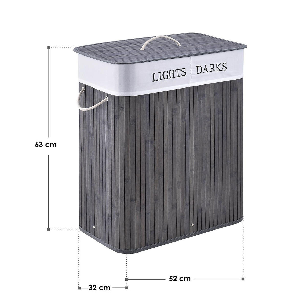 WÄSCHEKORB Curly 100 L grau - Grau, Holz (52/63/32cm) - Juskys