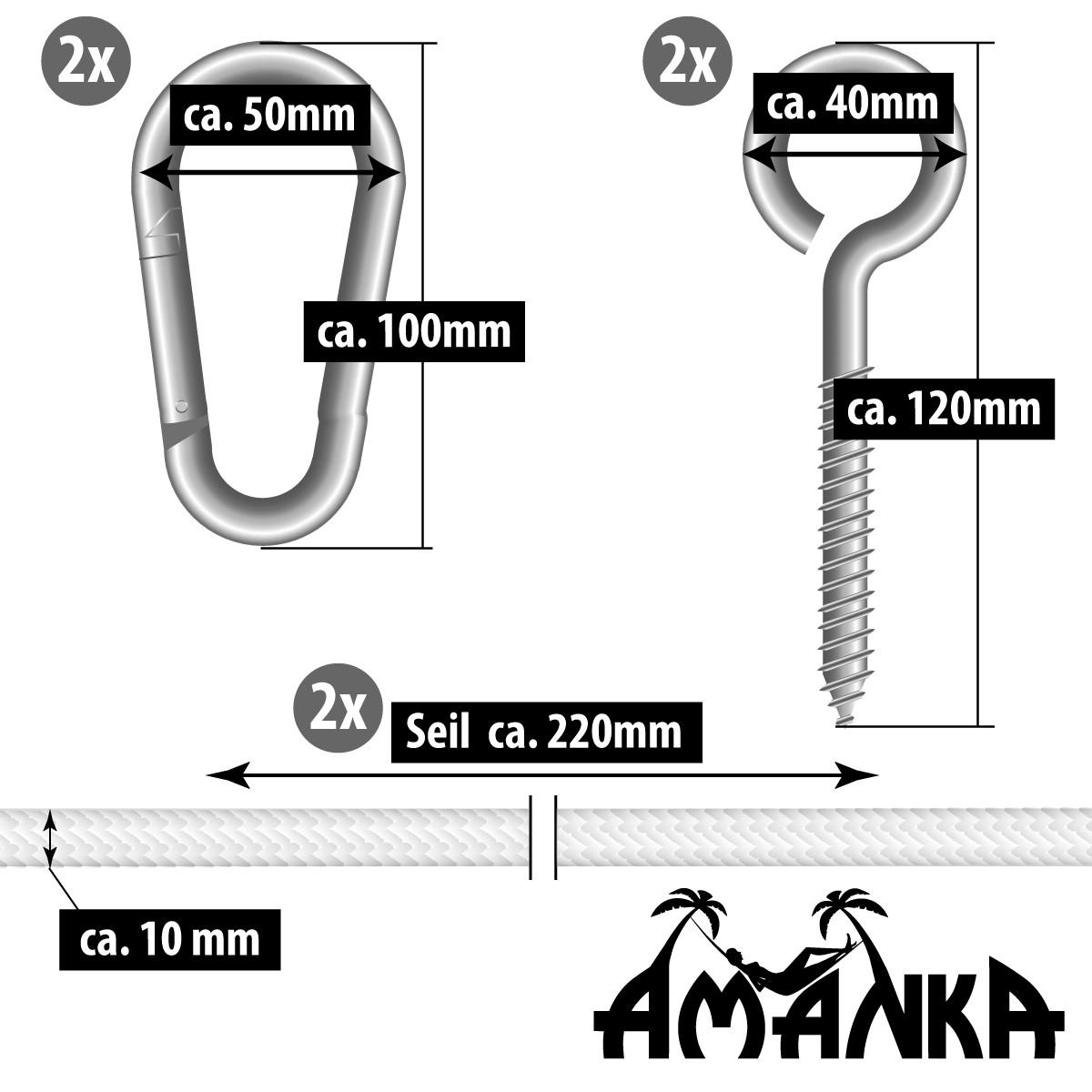 HÄNGEMATTEN Befestigung Panja - mit Karabiner und Schrauben - Weiß, Kunststoff (220cm) - Amanka