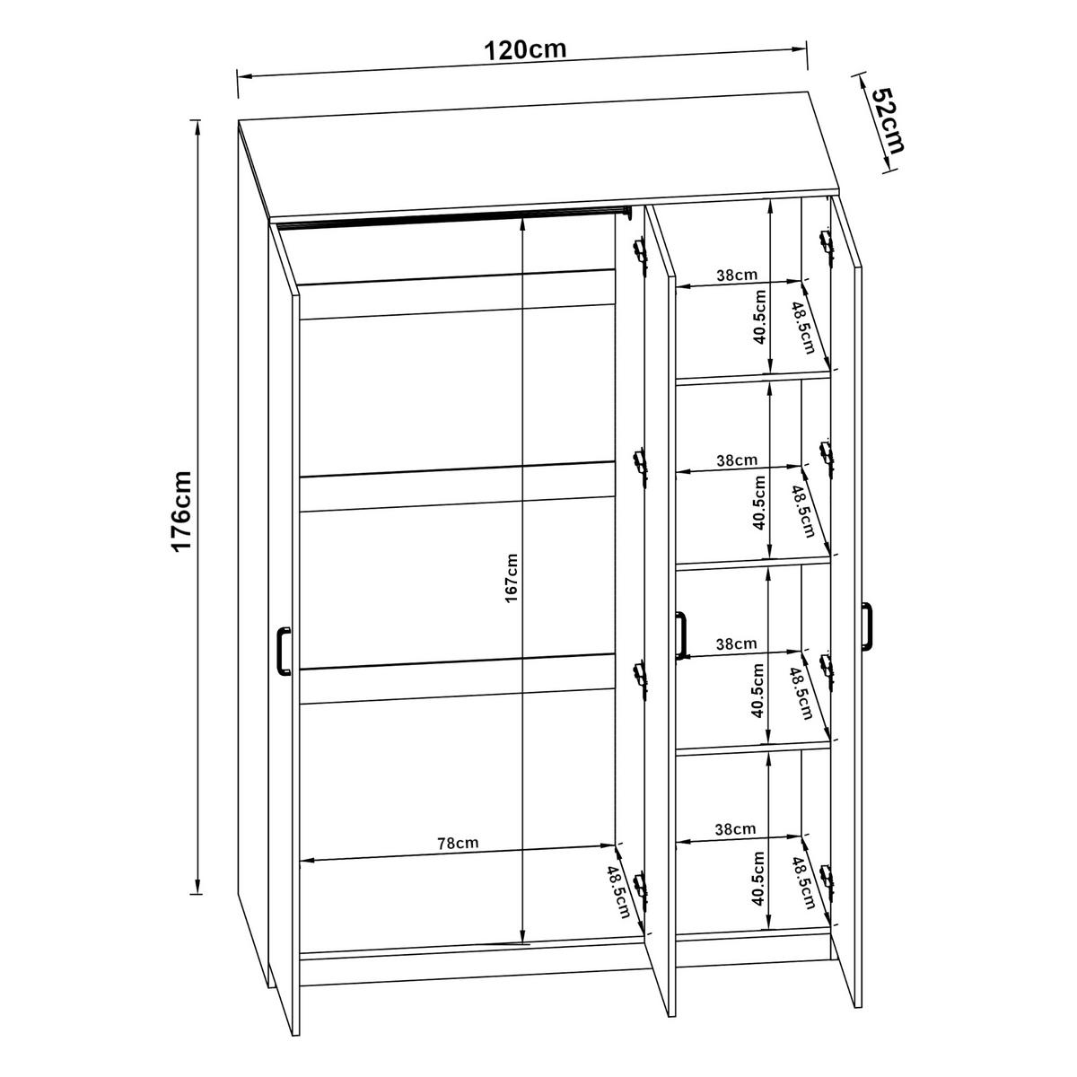 KLEIDERSCHRANK Bodolz - Sonoma Eiche, Holzwerkstoff (120/176/52cm) - [en.casa]