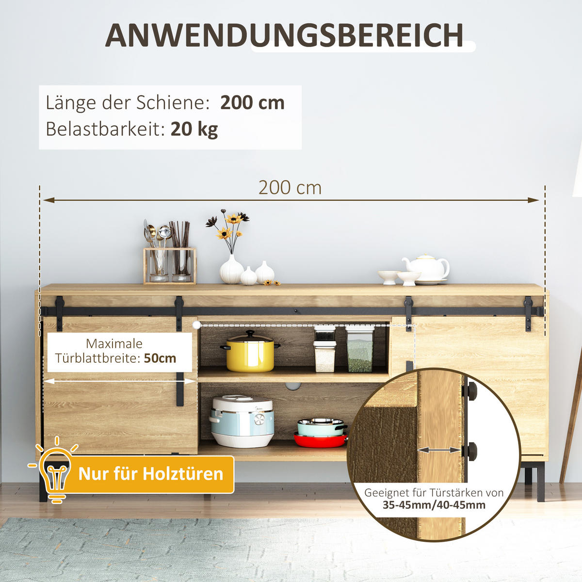 SCHIEBETÜRSYSTEM Laufschiene für doppelte Holztüren Kohlenstoffstahl Schwarz - Schwarz, Metall (0.6/18/200cm) - HOMCOM