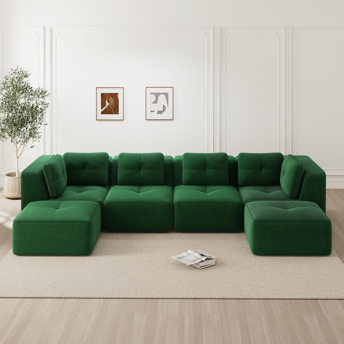 WOHNLANDSCHAFT Cord Grün - Grün, Textil (386/69/177cm) - WISHDOR