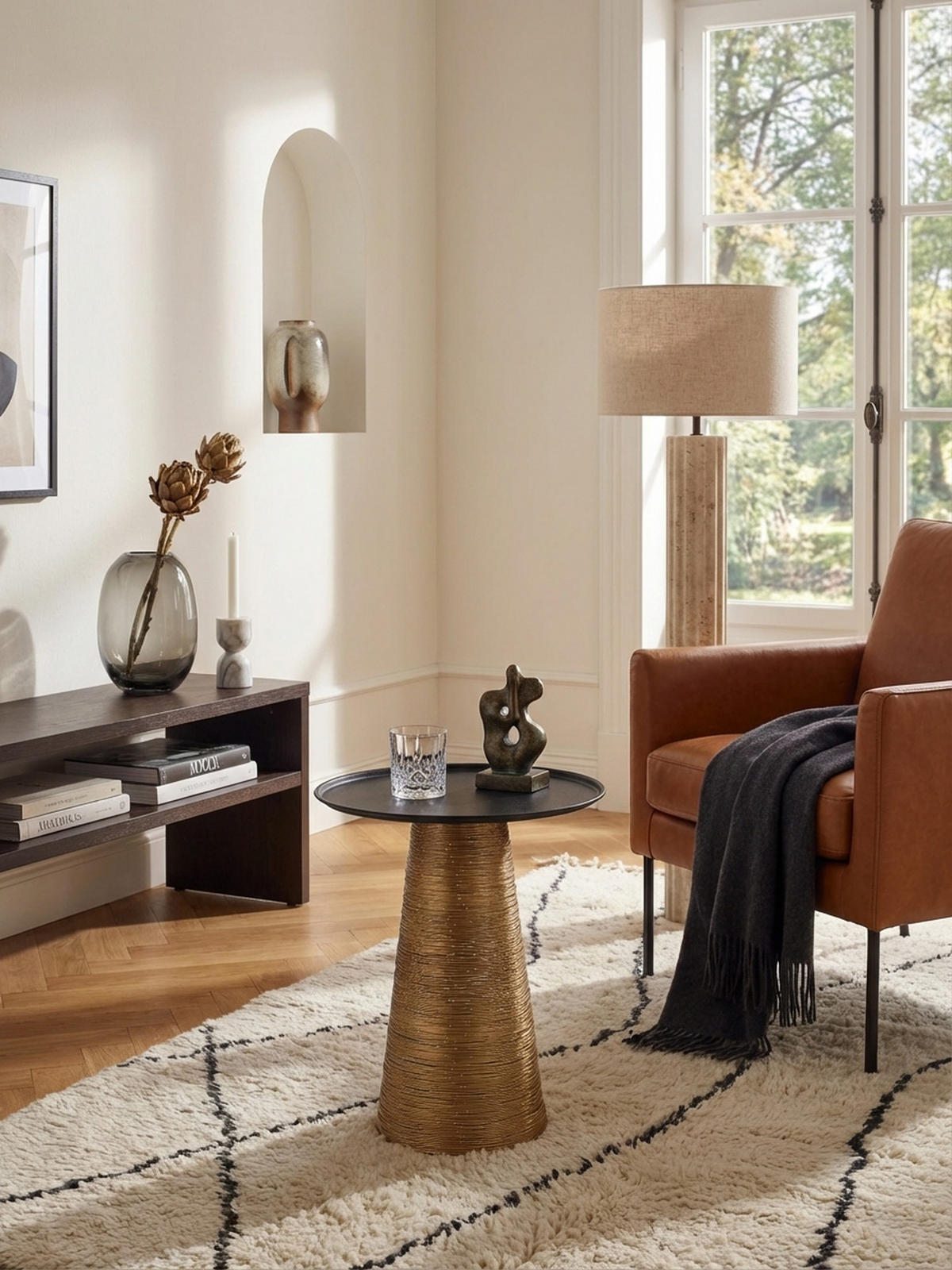 BEISTELLTISCH – Rund Aluminium Schwarz Gold Muster handgefertigt 40x40 cm - Goldfarben, Metall (40/40/45cm) - KADIMA DESIGN