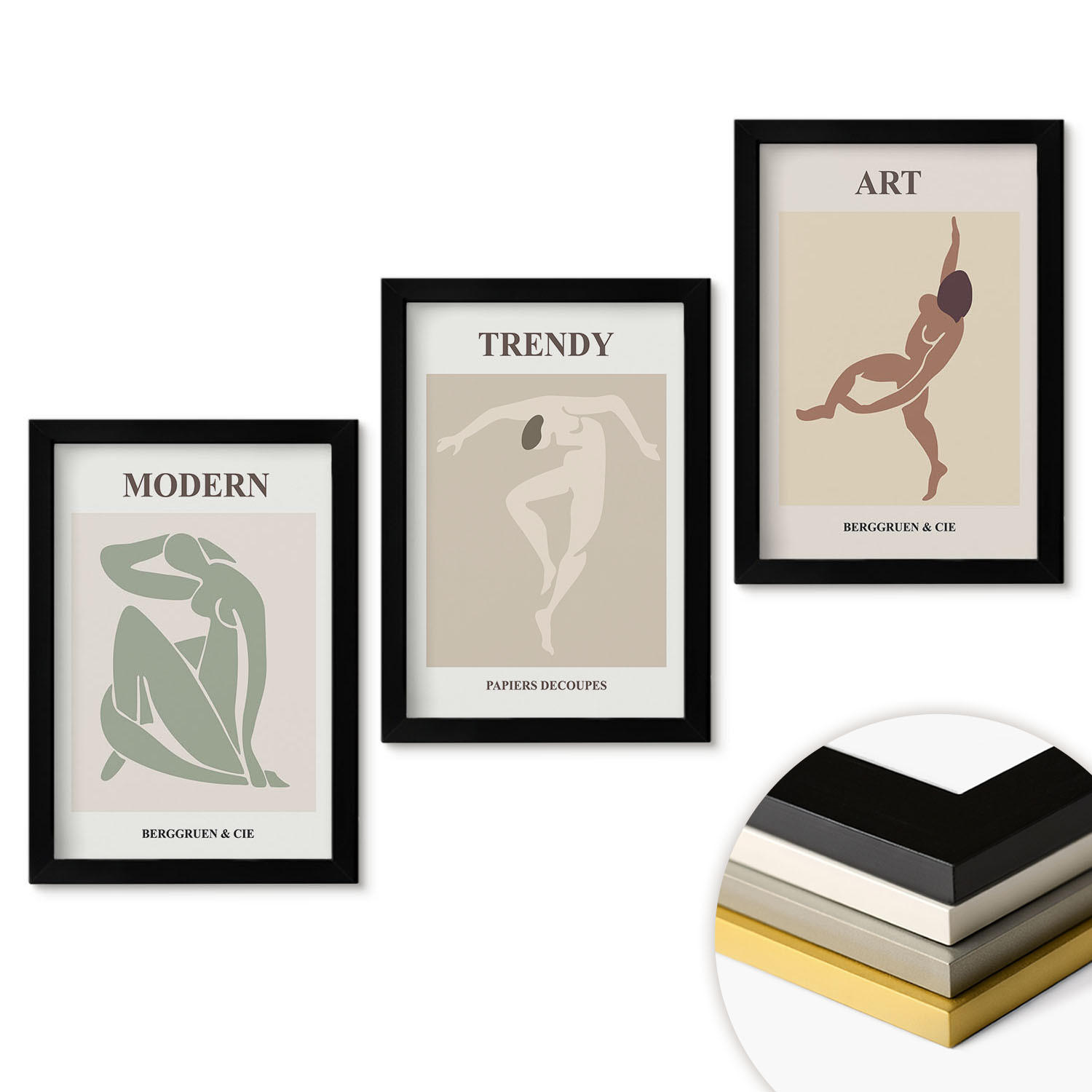 WANDBILDER 3er-Set - 20x30 cm Schwarzer Rahmen - Stilvolle Charaktere im Minimalismus - Schwarz, Kunststoff (20/30cm) - ArtPrintCave