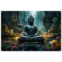 ZAHRADNÍ PLAKÁT Buddha - Socha - Buddha - Zen - Umění - Buddha 180x120 cm - tmavě šedá, plast (180/120/0.2cm) - OnlyWow