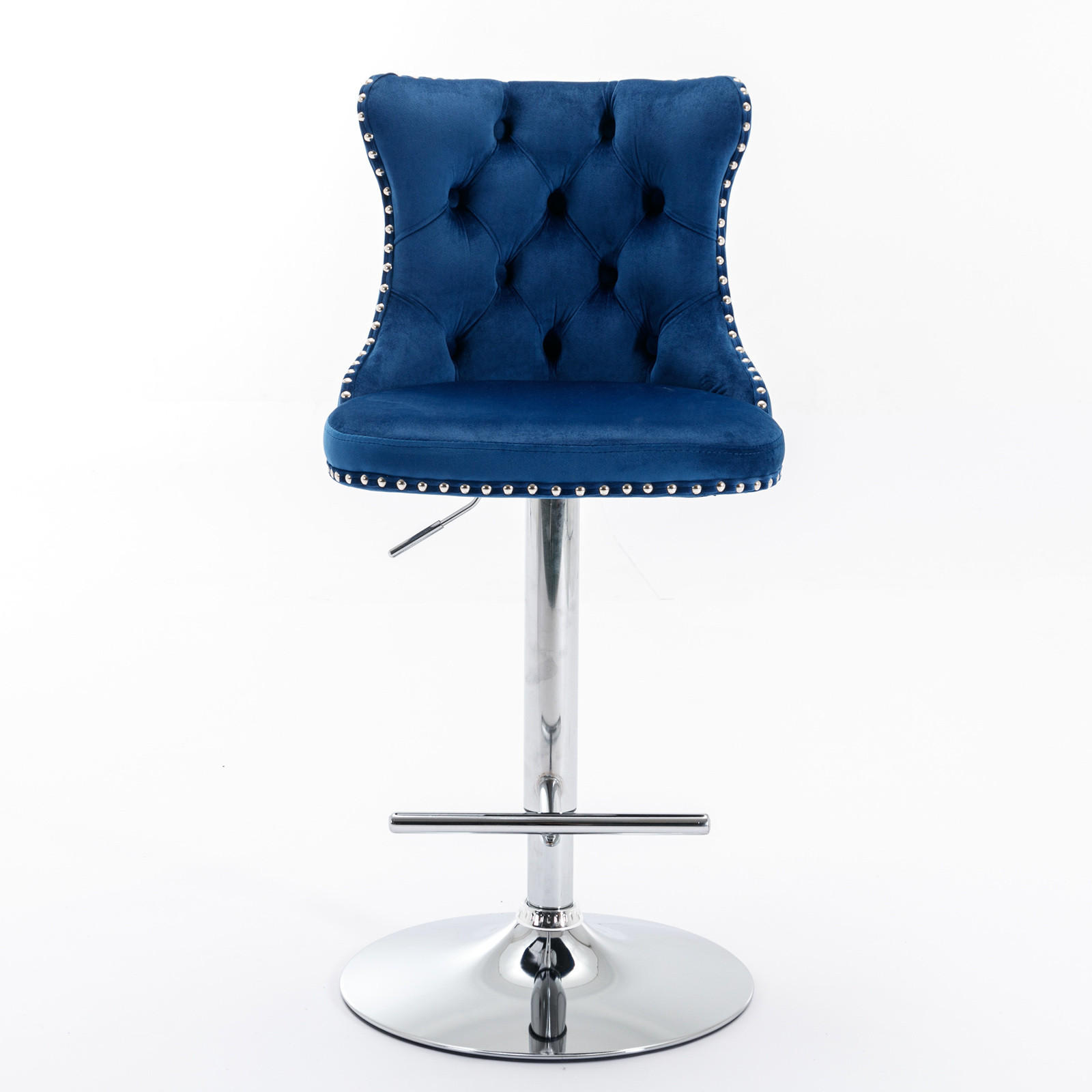 BARHOCKER Blau 2er-Set Samt Höhenverstellbar & Drehbar mit Rückenlehne - Blau, Textil (46/115/46cm) - PANGIVO