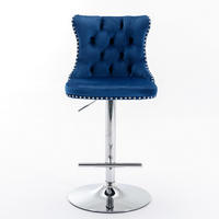 BARHOCKER Blau 2er-Set Samt Höhenverstellbar & Drehbar mit Rückenlehne - Blau, Textil (46/115/46cm) - PANGIVO