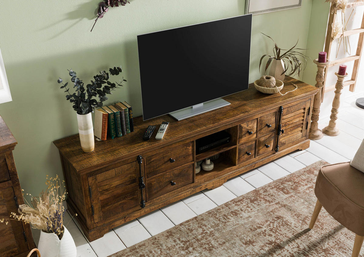 TV-BOARD Mango 220x45x60 dunkelbraun geölt RODEZ #150 - Dunkelbraun, Holz (220/60/45cm) - Massivmoebel24