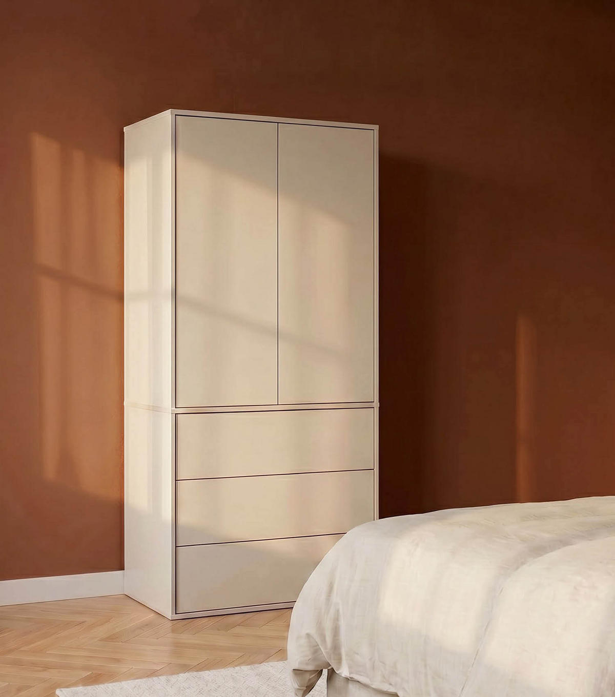 KLEIDERSCHRANK Der Robe - Beige, Holzwerkstoff (90/197/58cm) - Mokebo
