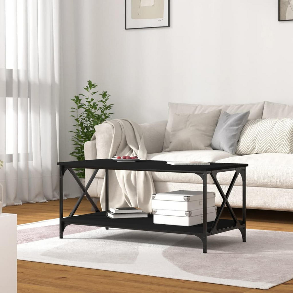 COUCHTISCH Schwarz 100x50x45 cm Holzwerkstoff und Eisen - Schwarz, Holzwerkstoff (100/50/45cm) - furnicato