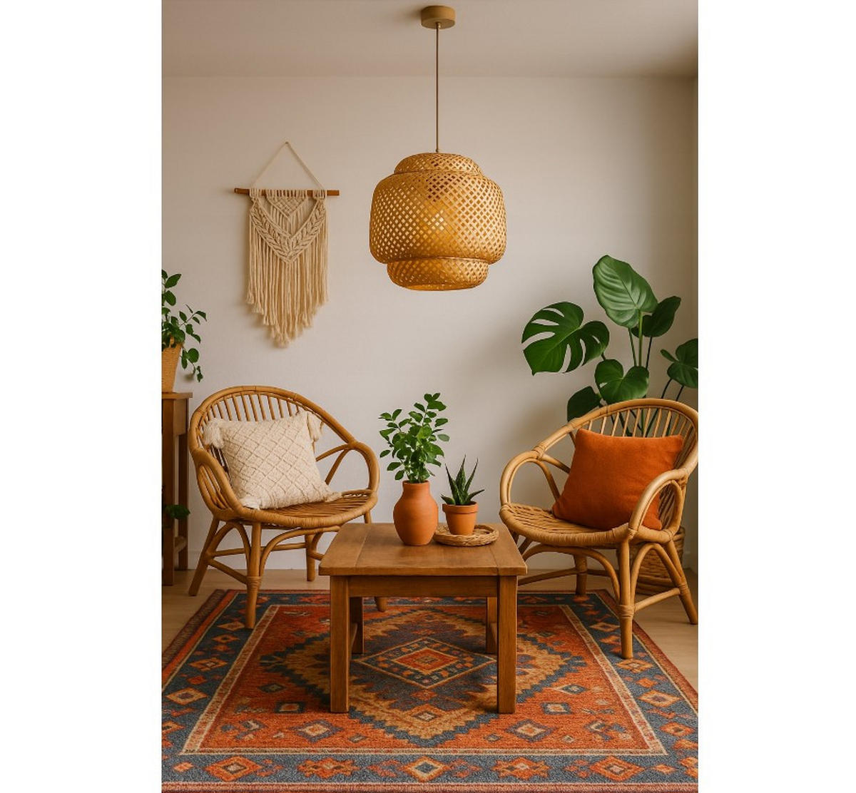 PENDELLEUCHTE BOHO - Beige, Holz/Metall (40/40/175cm) - kiki design