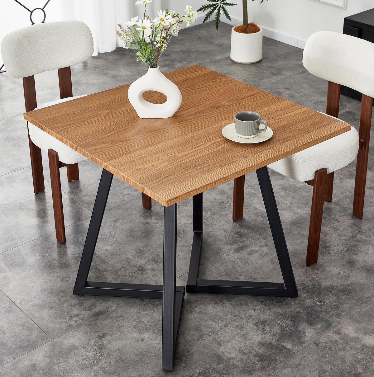 QUADRATISCHER Esstisch 80/80/75 cm in Braun/Schwarz – platzsparend für 4 Personen - Schwarz, Holzwerkstoff (80/80/75cm) - BEAOK